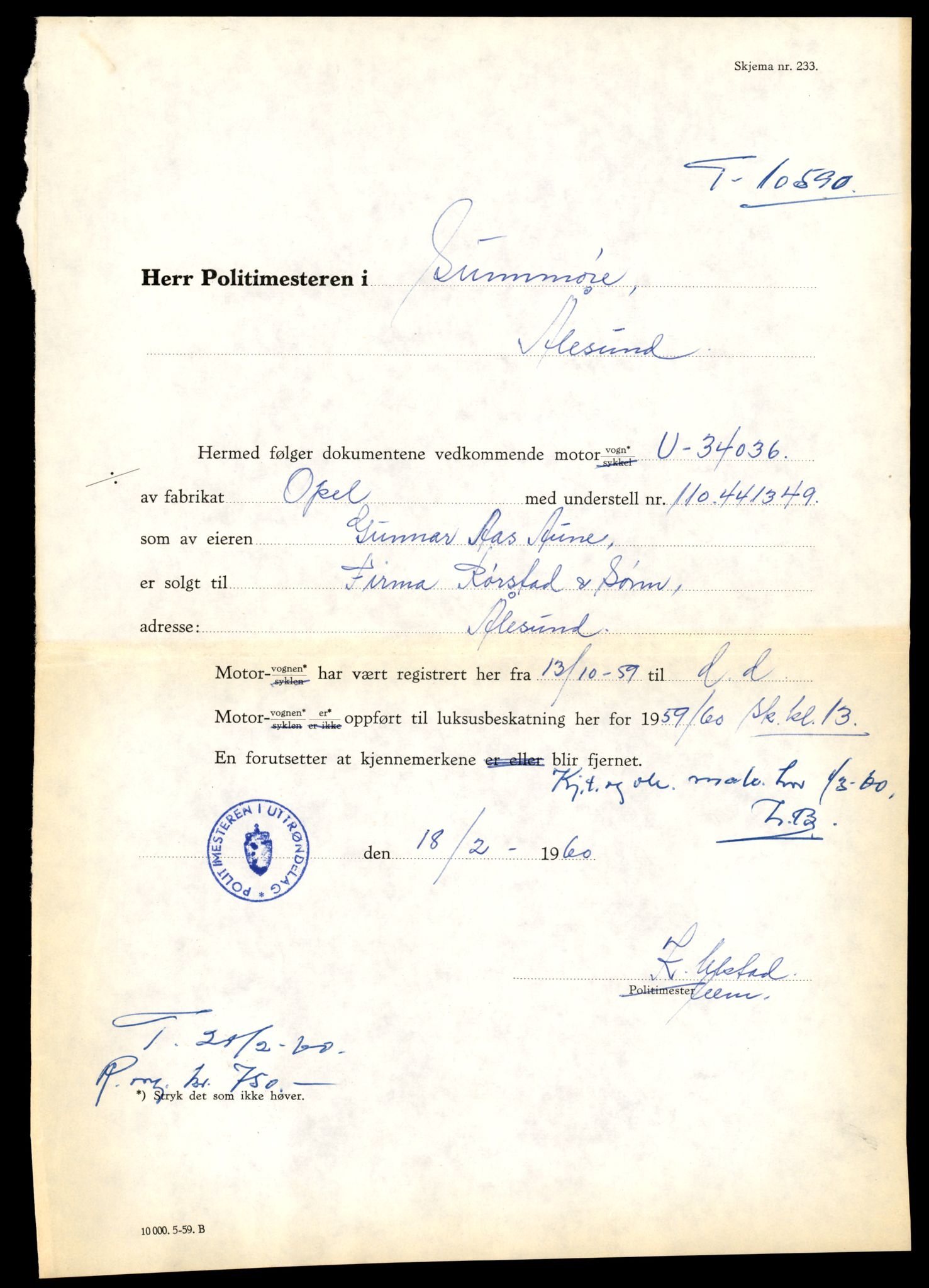 Møre og Romsdal vegkontor - Ålesund trafikkstasjon, SAT/A-4099/F/Fe/L0022: Registreringskort for kjøretøy T 10584 - T 10694, 1927-1998, p. 223