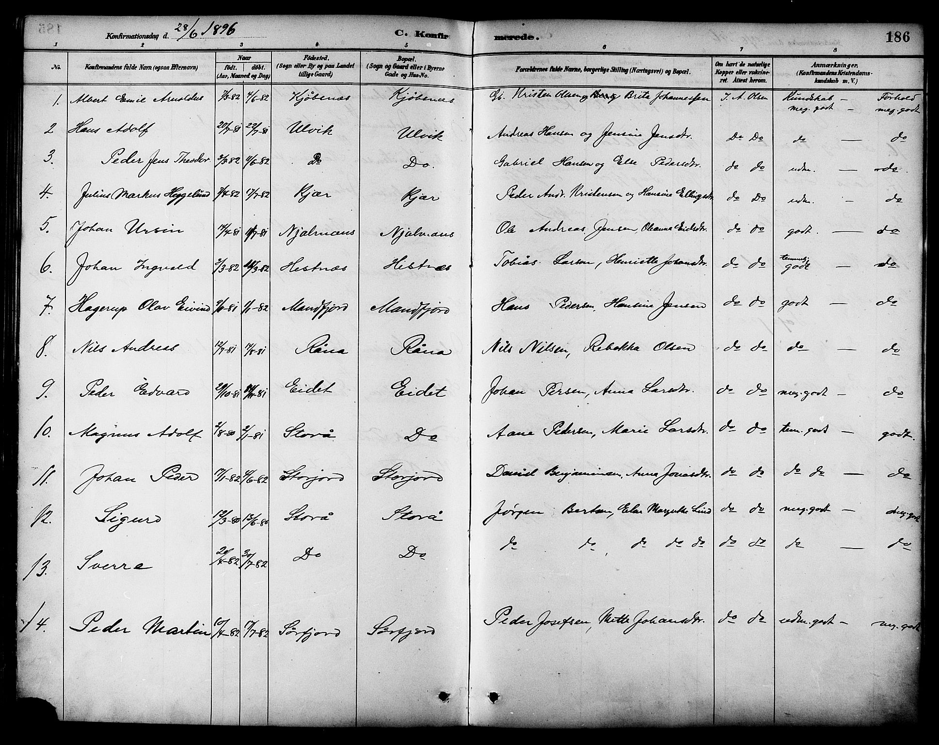 Ministerialprotokoller, klokkerbøker og fødselsregistre - Nordland, SAT/A-1459/861/L0869: Parish register (official) no. 861A04, 1889-1903, p. 186