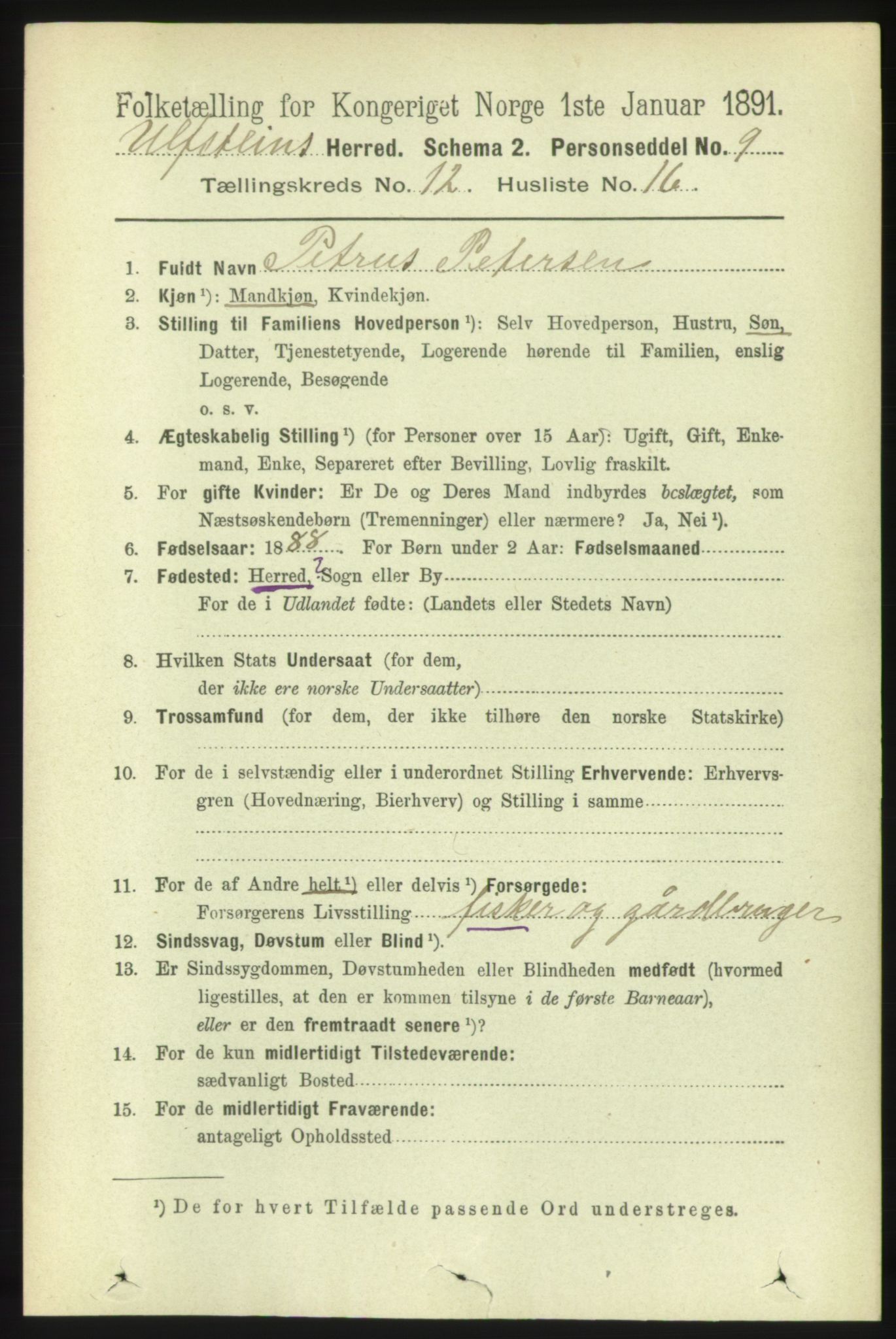 RA, 1891 census for 1516 Ulstein, 1891, p. 3960