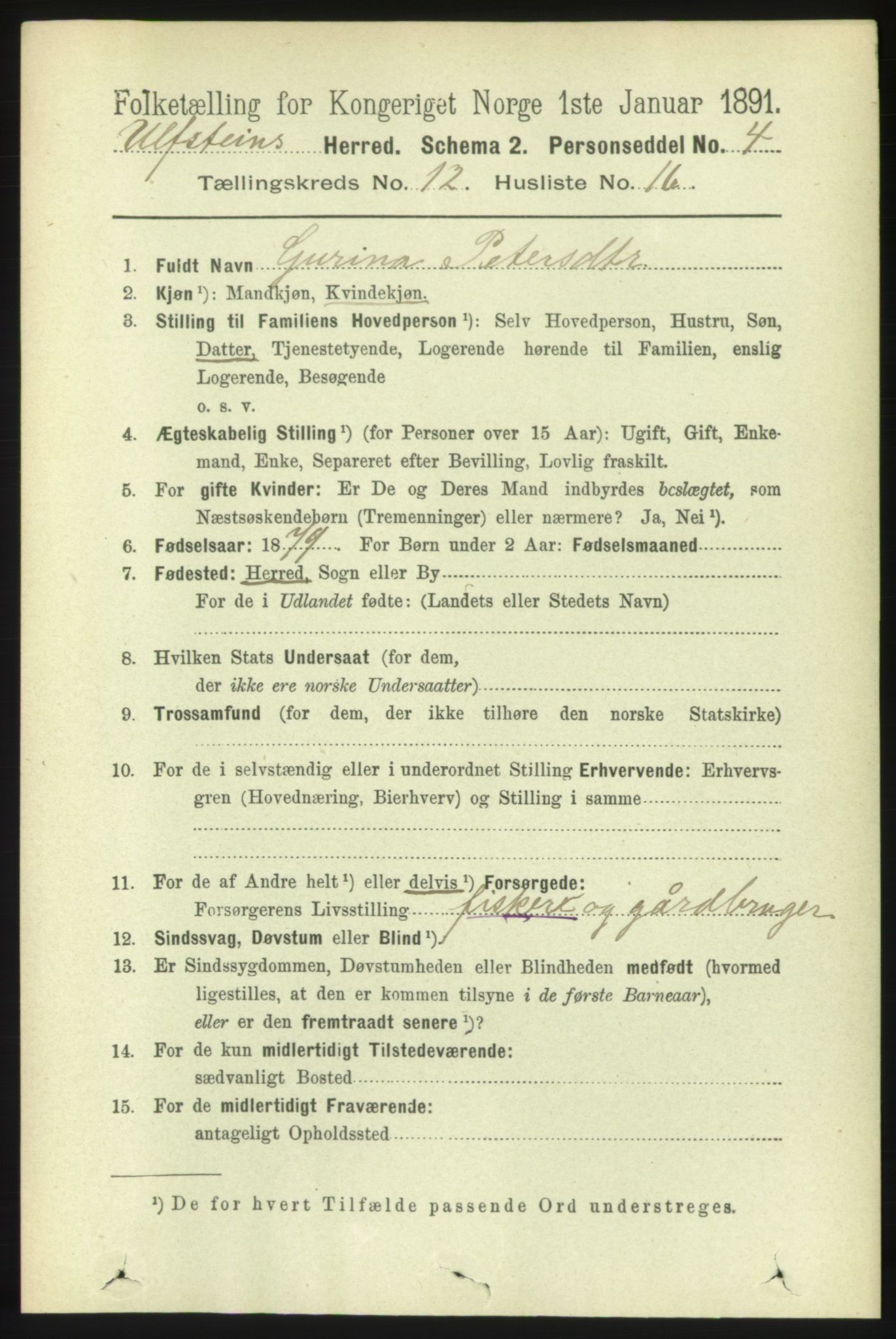 RA, 1891 census for 1516 Ulstein, 1891, p. 3955