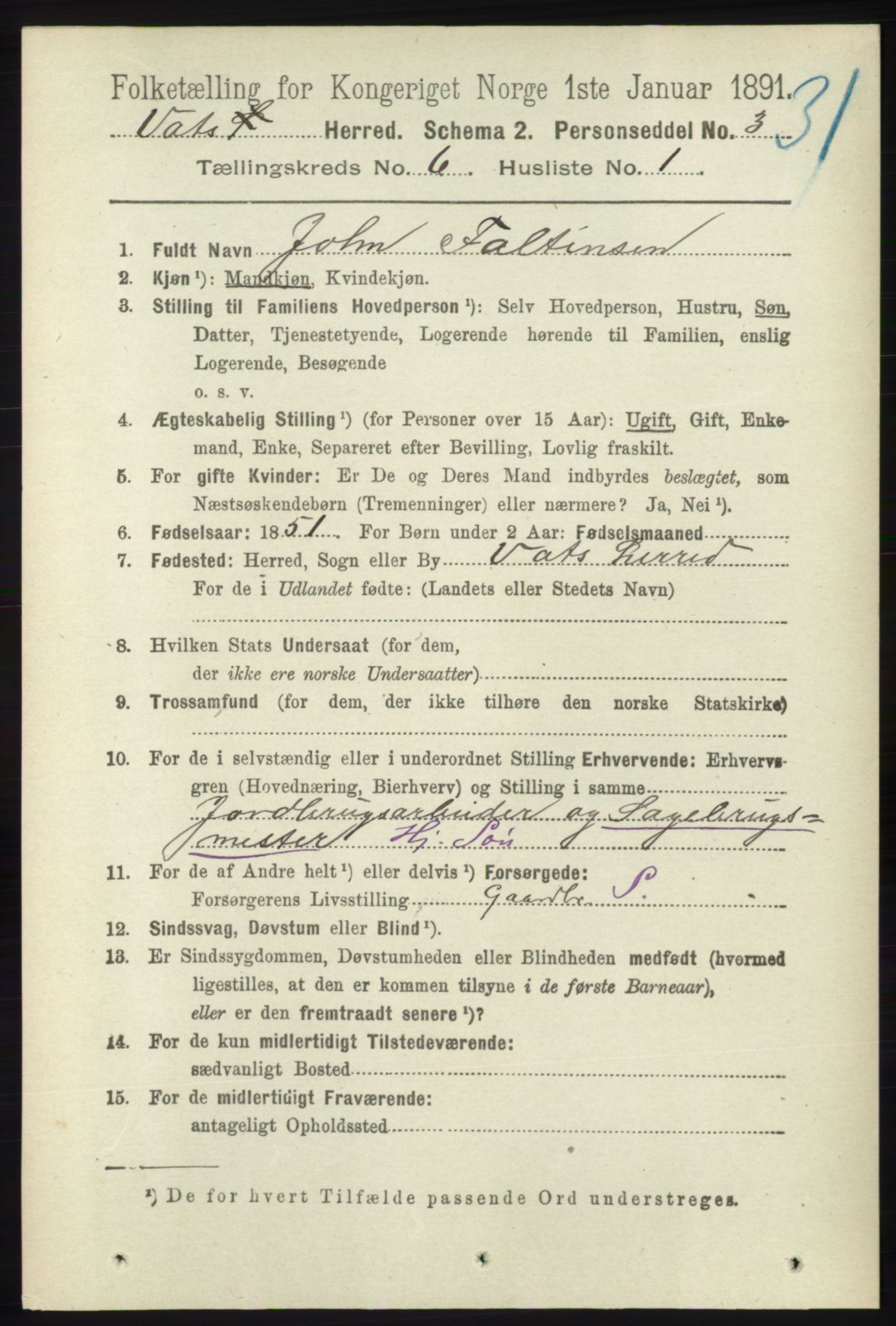 RA, 1891 census for 1155 Vats, 1891, p. 950