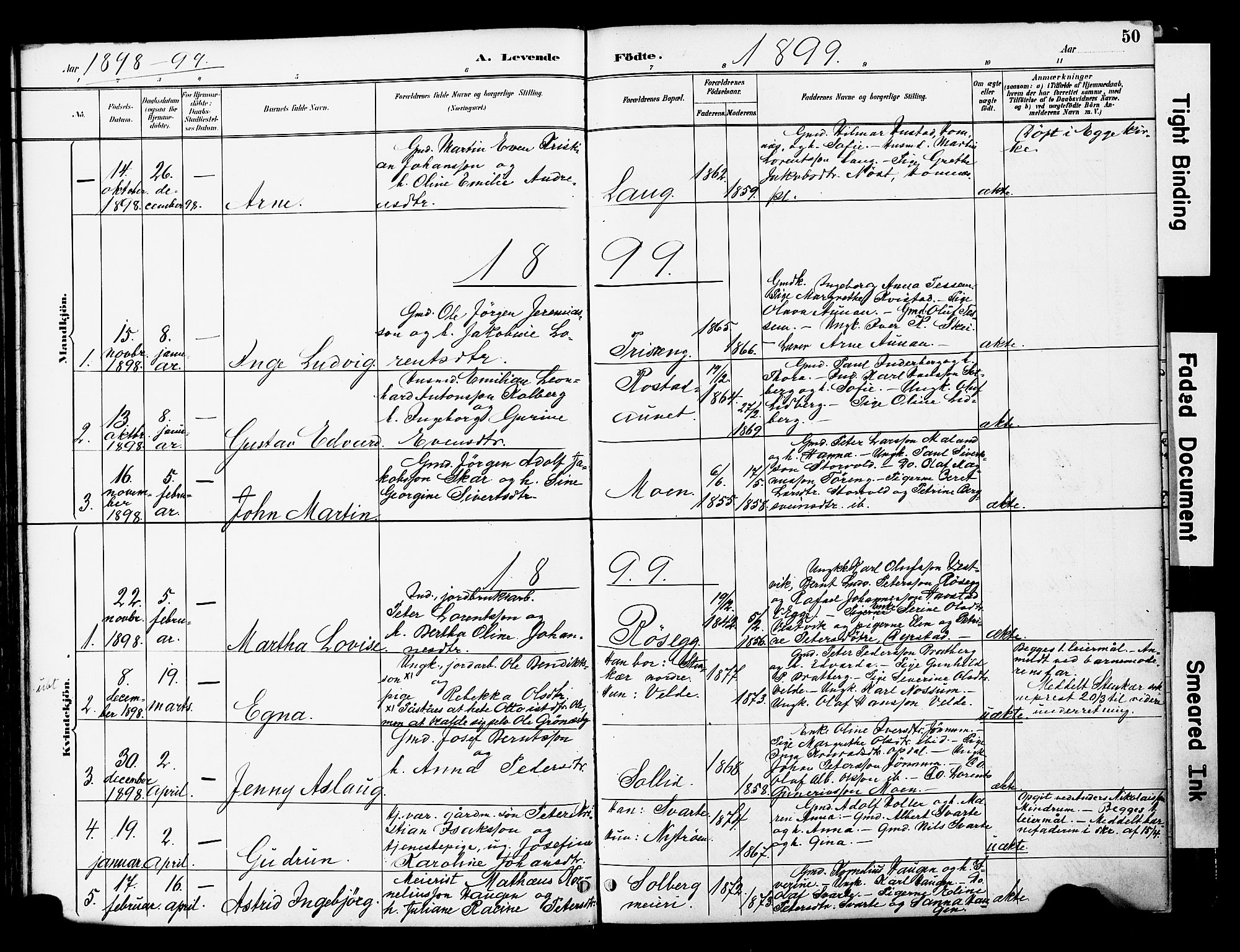Ministerialprotokoller, klokkerbøker og fødselsregistre - Nord-Trøndelag, SAT/A-1458/741/L0396: Parish register (official) no. 741A10, 1889-1901, p. 50