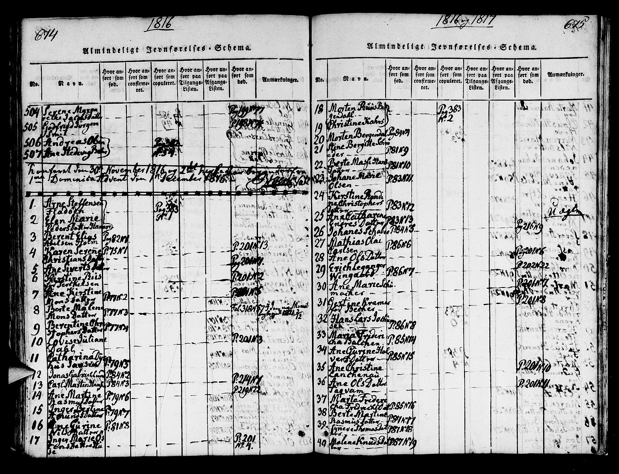 Korskirken sokneprestembete, AV/SAB-A-76101/H/Hab: Parish register (copy) no. A 1b, 1815-1821, p. 674-675