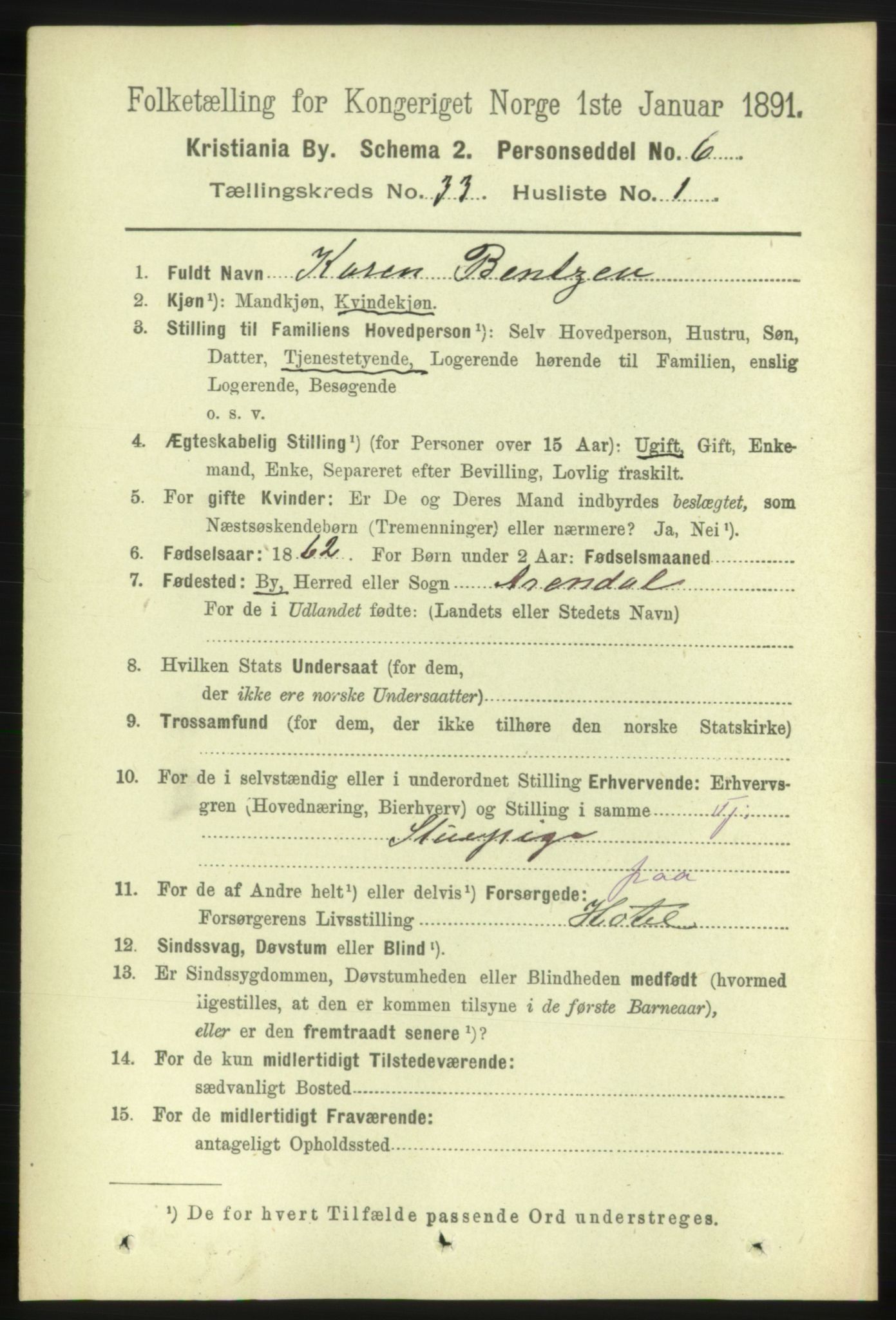 RA, 1891 census for 0301 Kristiania, 1891, p. 17705