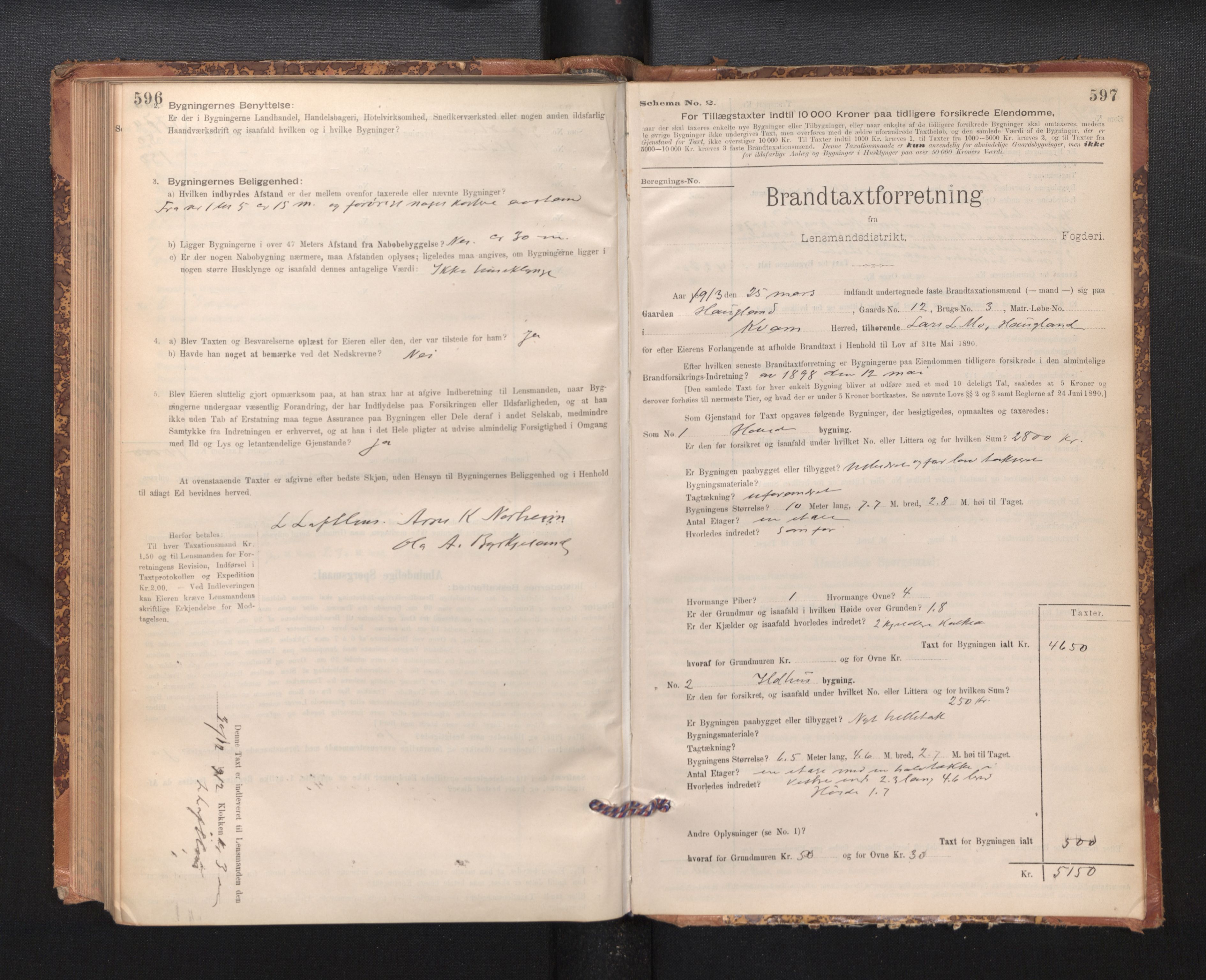Lensmannen i Kvam, AV/SAB-A-33201/0012/L0005: Branntakstprotokoll, skjematakst, 1894-1913, p. 596-597