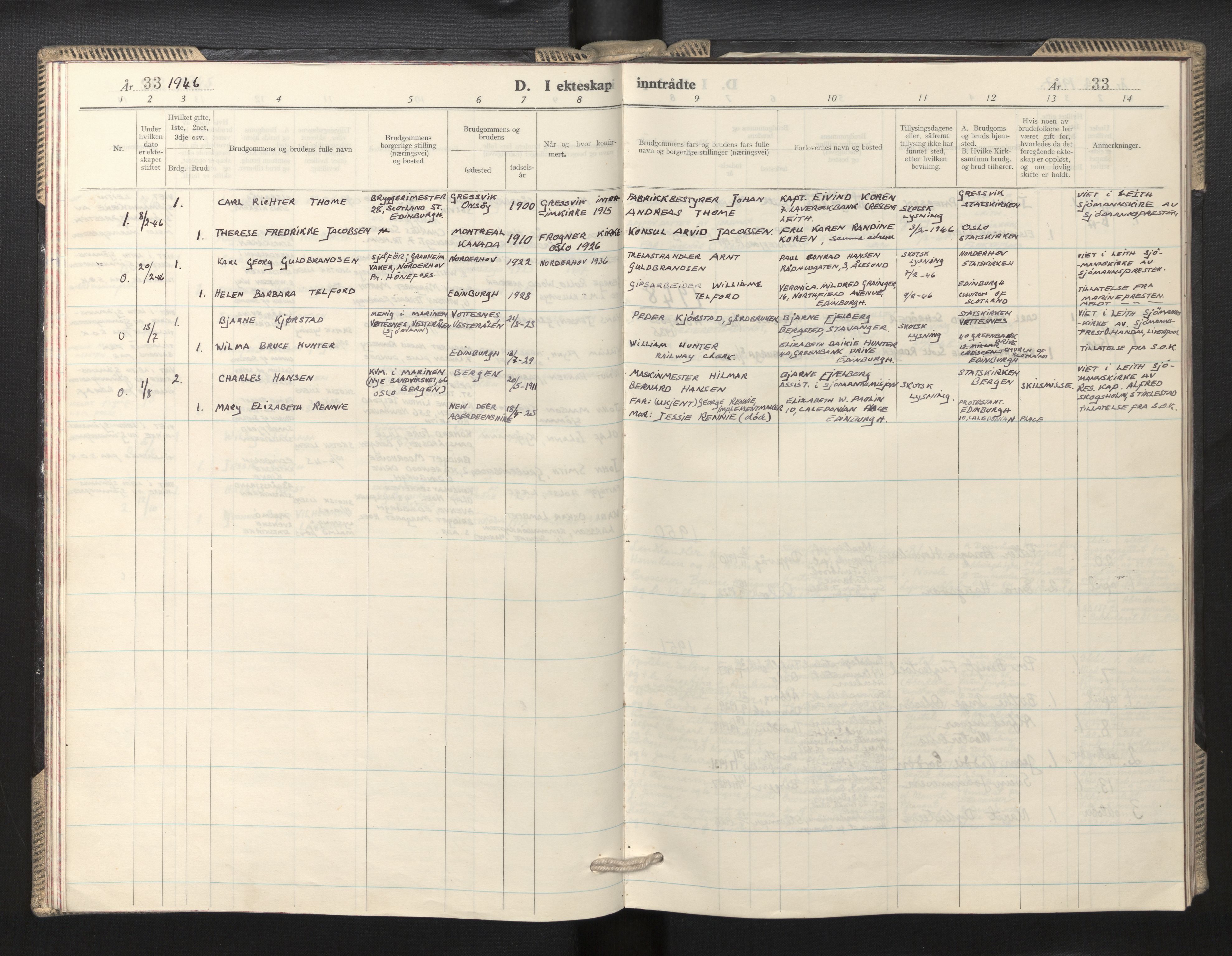 Den norske sjømannsmisjon i utlandet/Skotske havner (Leith, Glasgow), AV/SAB-SAB/PA-0100/H/Ha/Haa/L0005: Parish register (official) no. A 5, 1944-1965, p. 33