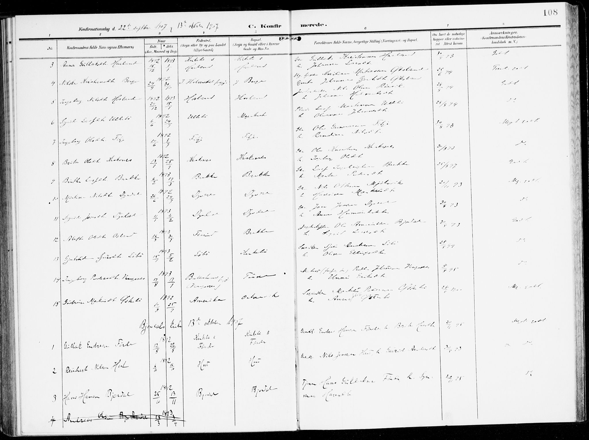 Lavik sokneprestembete, AV/SAB-A-80901: Parish register (official) no. C 2, 1904-1921, p. 108