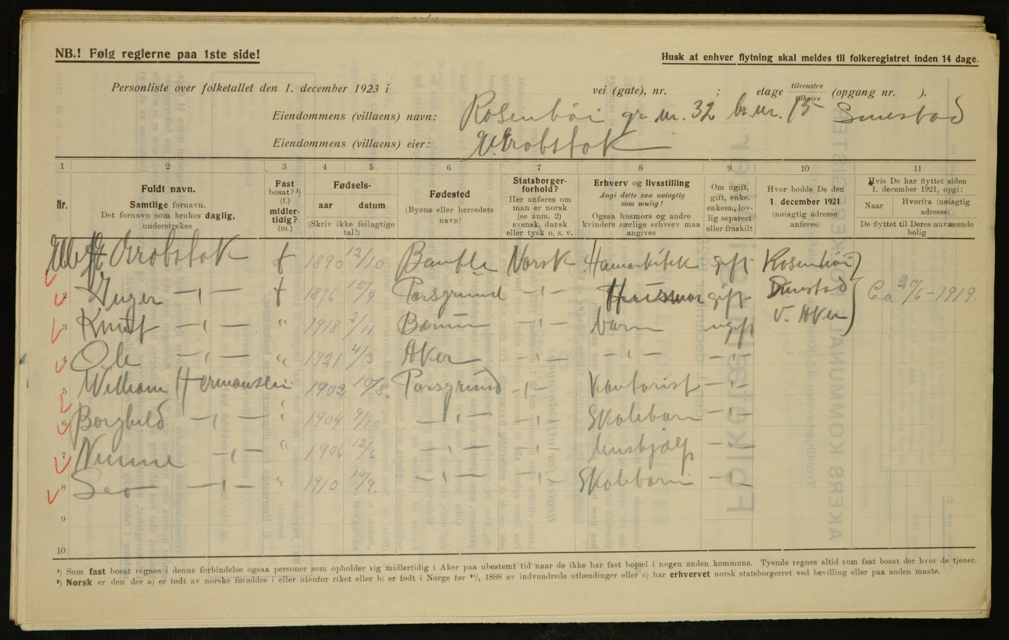 , Municipal Census 1923 for Aker, 1923, p. 6232