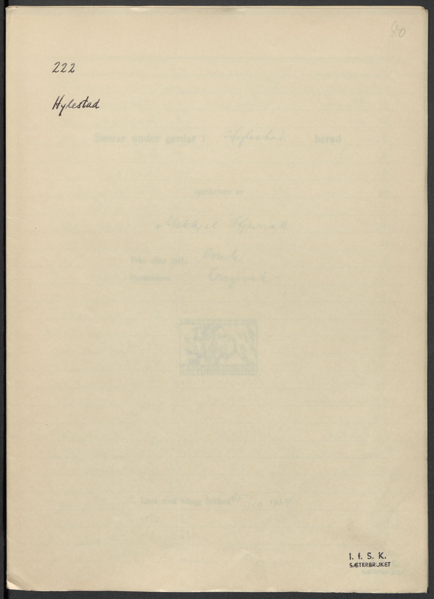 Instituttet for sammenlignende kulturforskning, AV/RA-PA-0424/F/Fc/L0008/0002: Eske B8: / Aust-Agder (perm XX), 1932-1936, p. 80