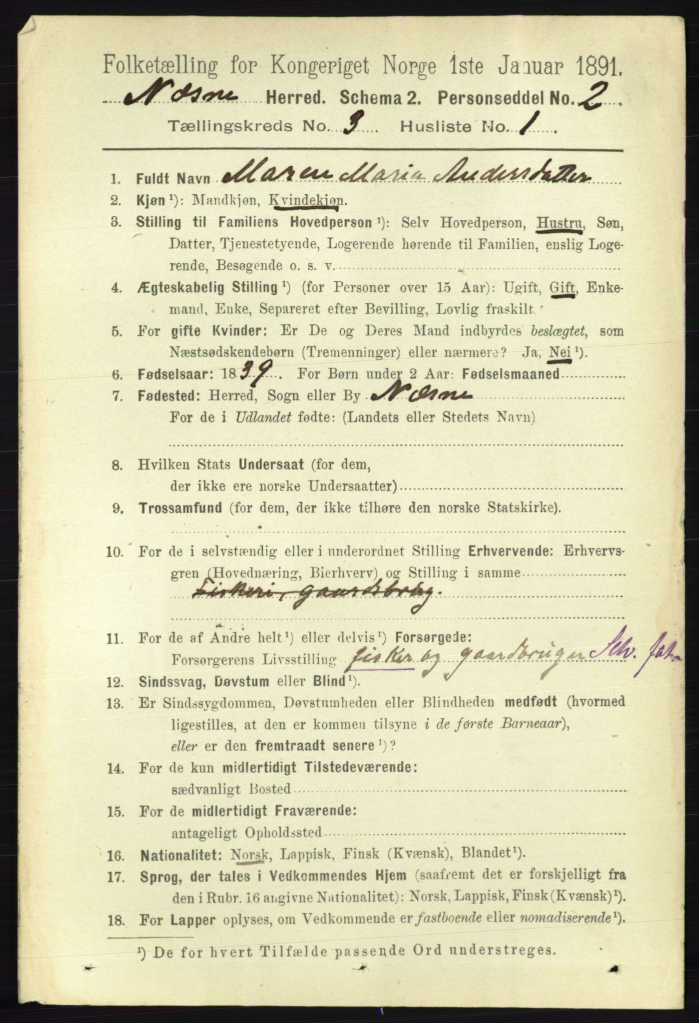 RA, 1891 census for 1828 Nesna, 1891, p. 1499