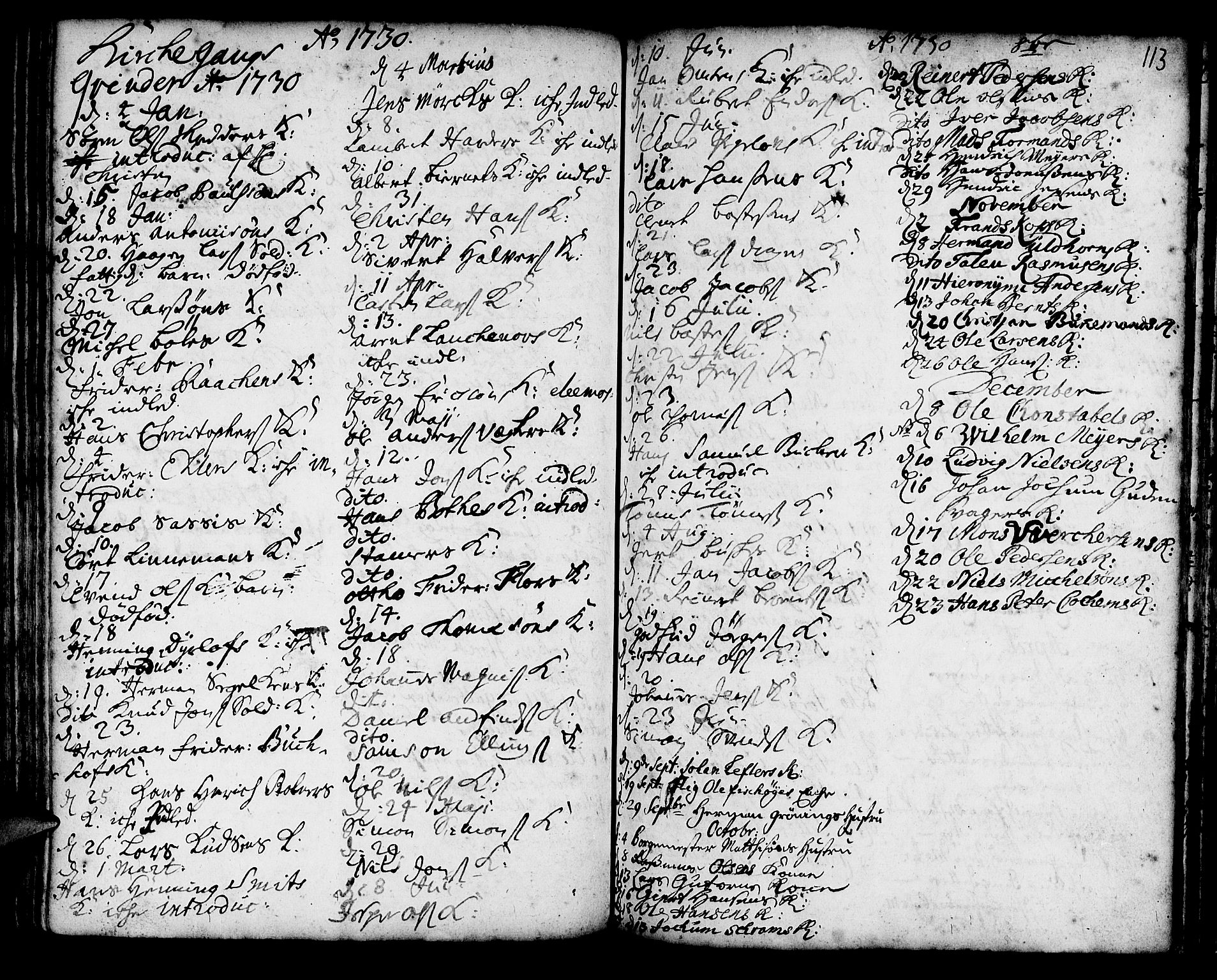 Korskirken sokneprestembete, SAB/A-76101/H/Haa/L0008: Parish register (official) no. A 8, 1698-1747, p. 113