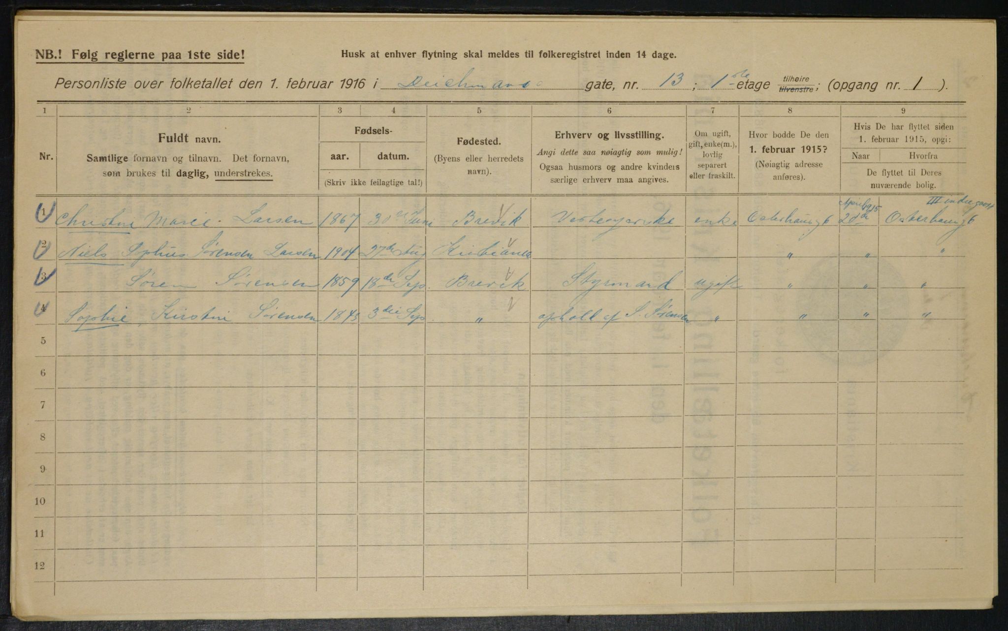 OBA, Municipal Census 1916 for Kristiania, 1916, p. 15708