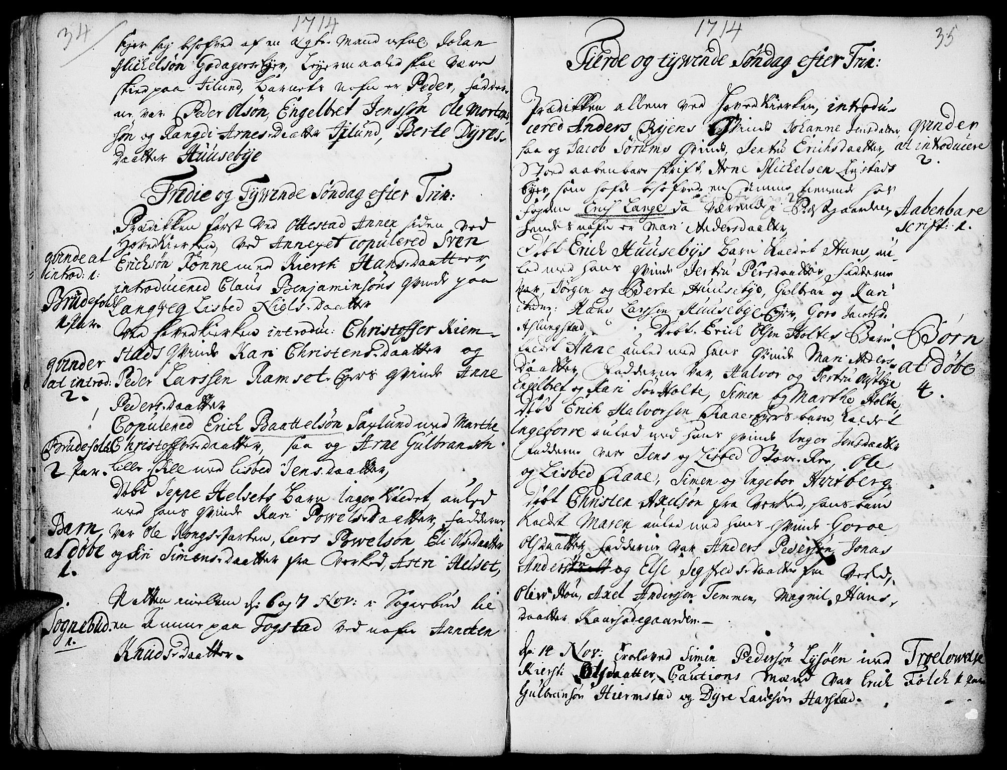 Stange prestekontor, AV/SAH-PREST-002/K/L0001: Parish register (official) no. 1, 1714-1722, p. 34-35