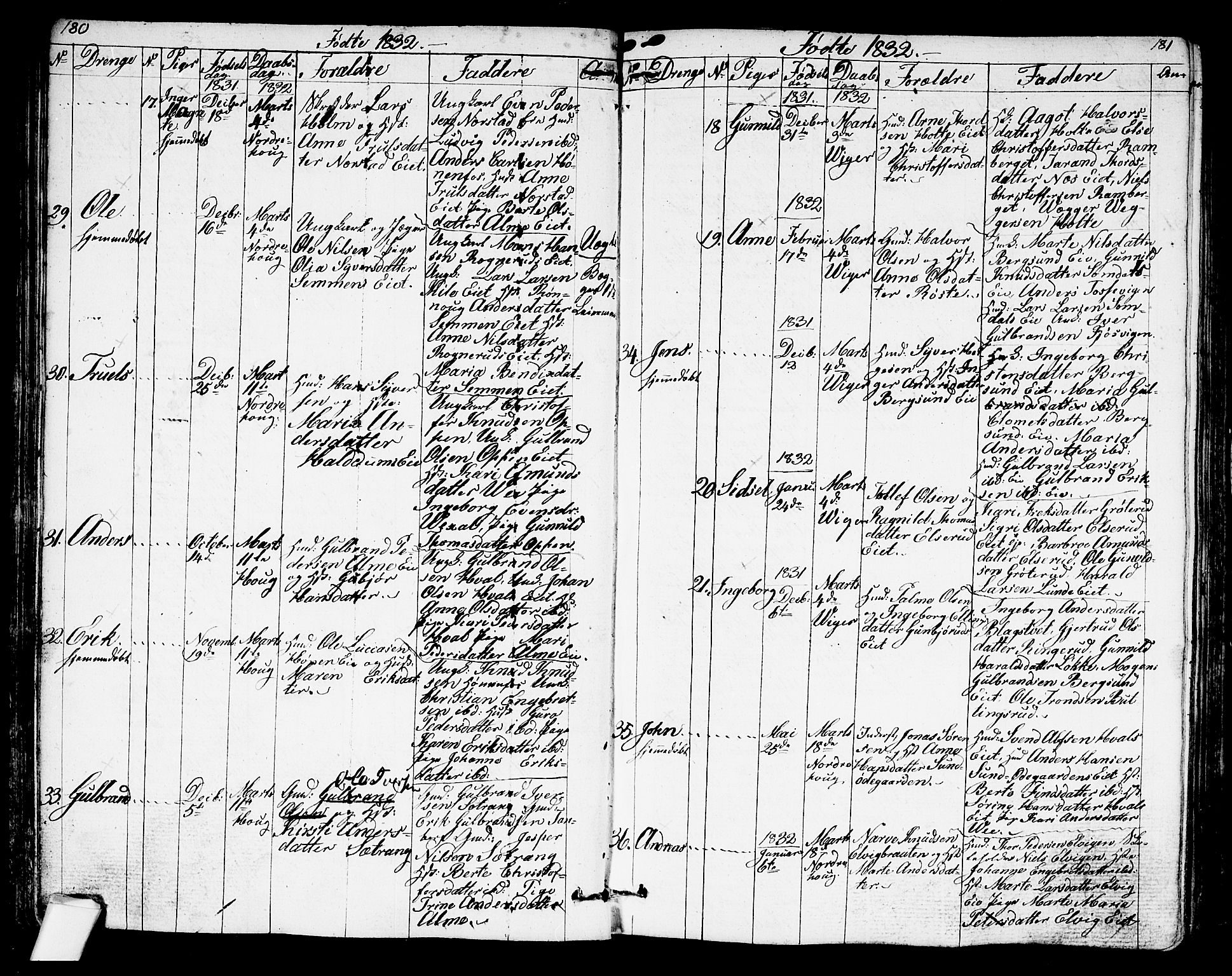 Norderhov kirkebøker, AV/SAKO-A-237/G/Ga/L0004: Parish register (copy) no. I 4, 1824-1849, p. 180-181