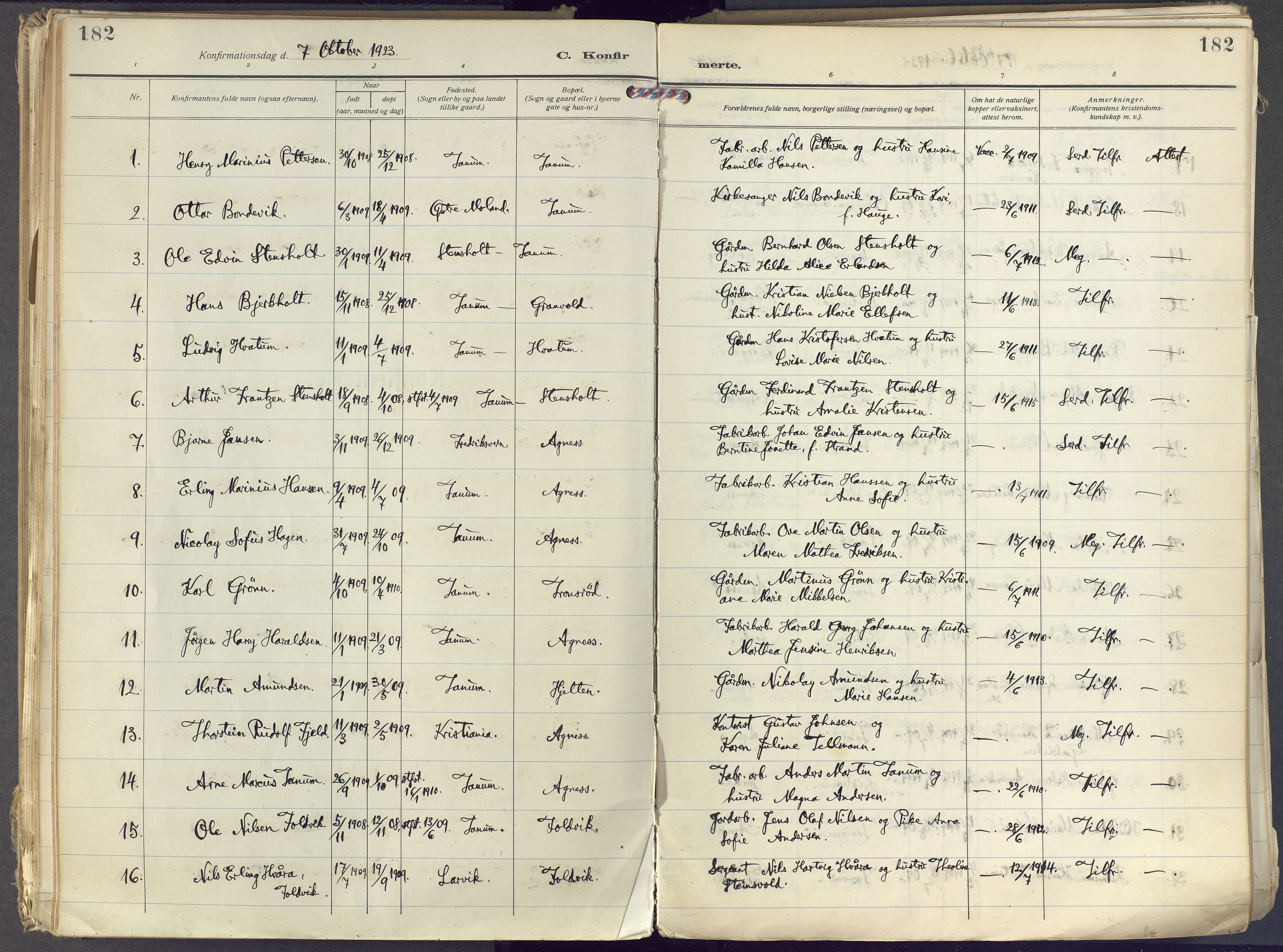 Brunlanes kirkebøker, AV/SAKO-A-342/F/Fc/L0004: Parish register (official) no. III 4, 1923-1943, p. 182