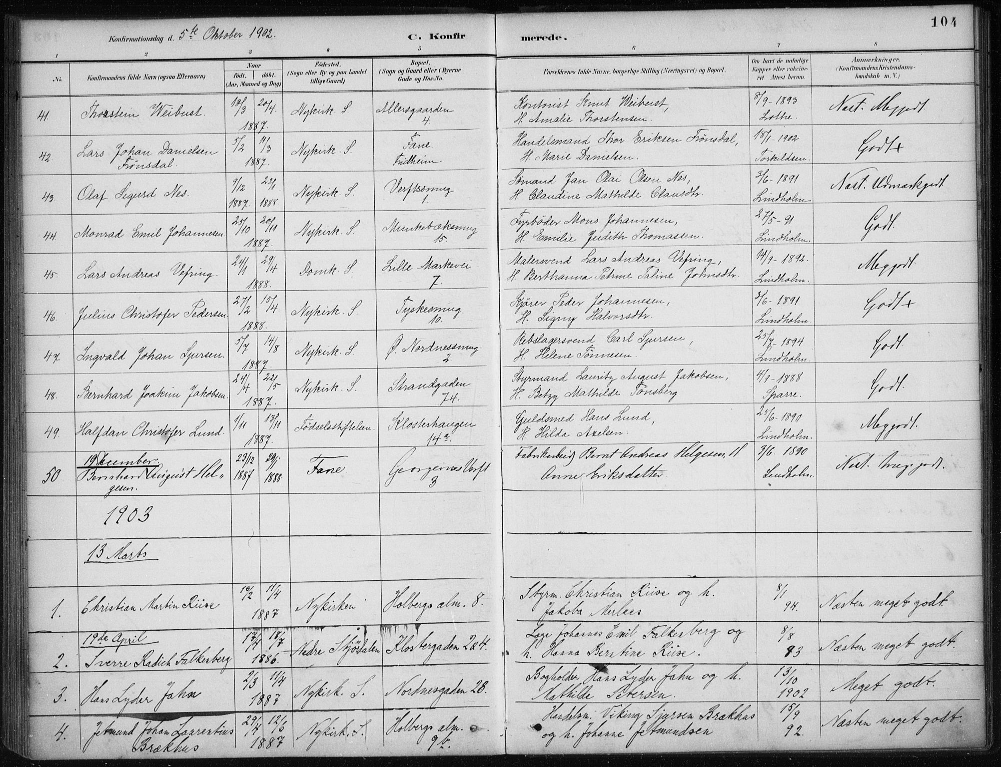 Nykirken Sokneprestembete, SAB/A-77101/H/Haa/L0027: Parish register (official) no. C 6, 1886-1913, p. 104