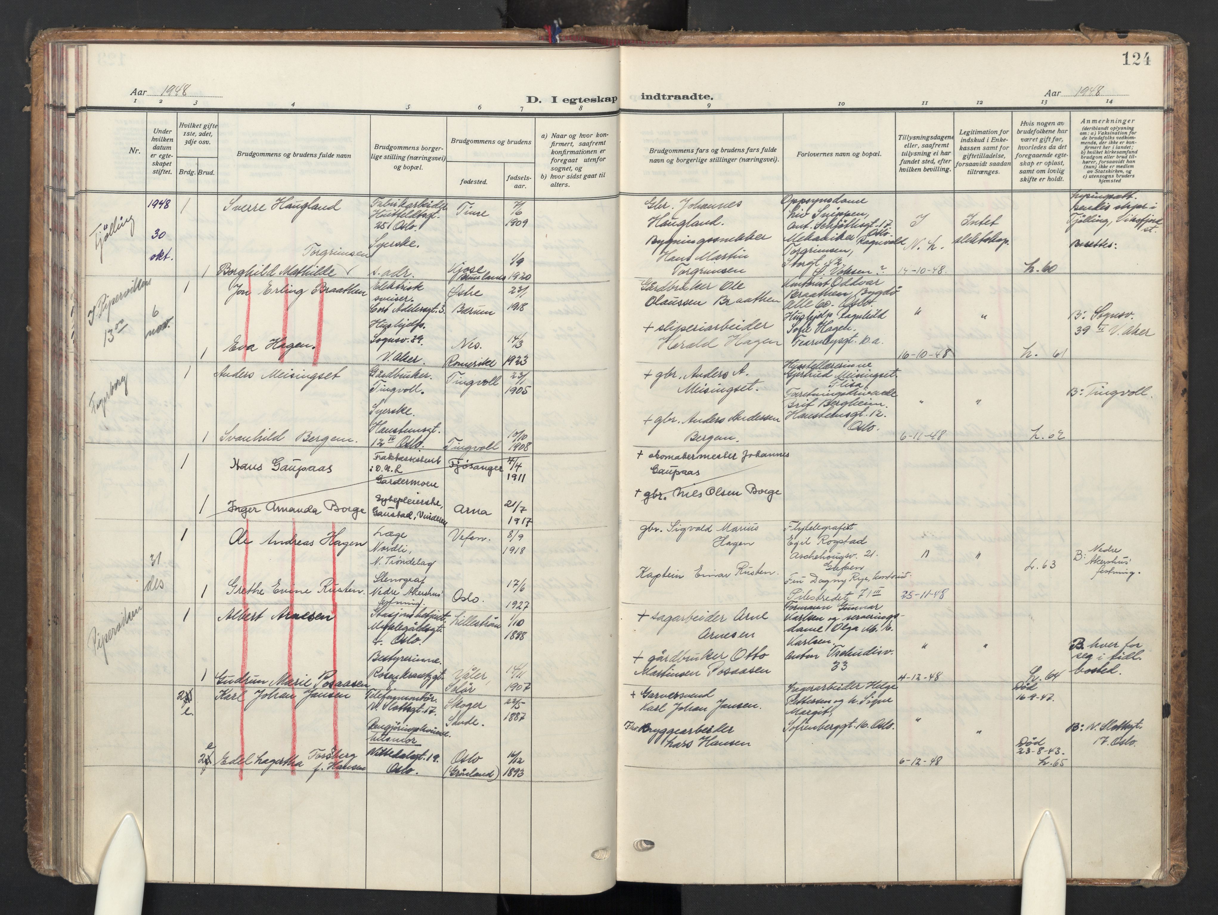 Oslo domkirke Kirkebøker, AV/SAO-A-10752/G/Ga/L0007: Parish register (copy) no. 7, 1937-1951, p. 124