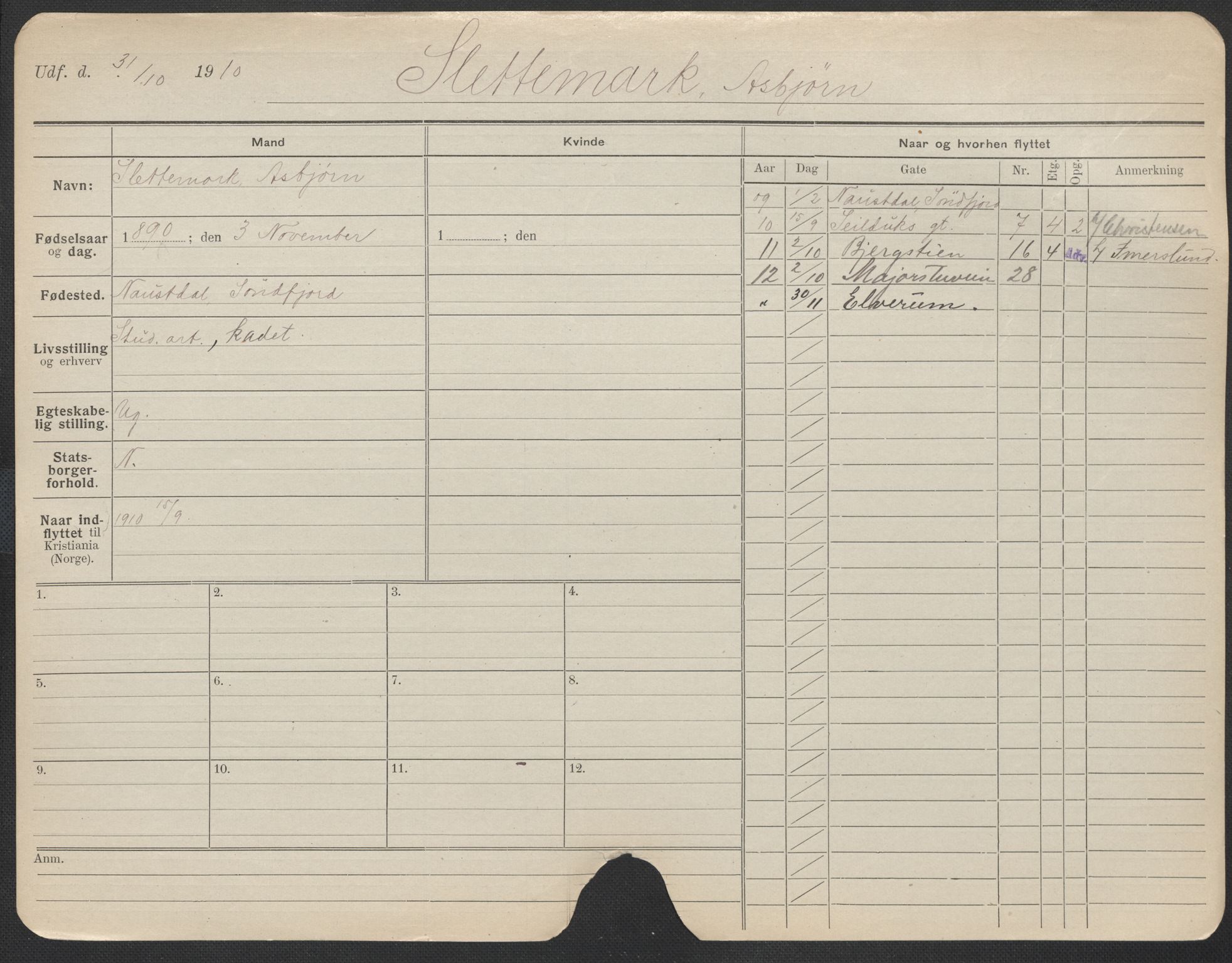 Oslo folkeregister, Registerkort, SAO/A-11715/F/Fa/Fac/L0010: Menn, 1906-1914, p. 451a