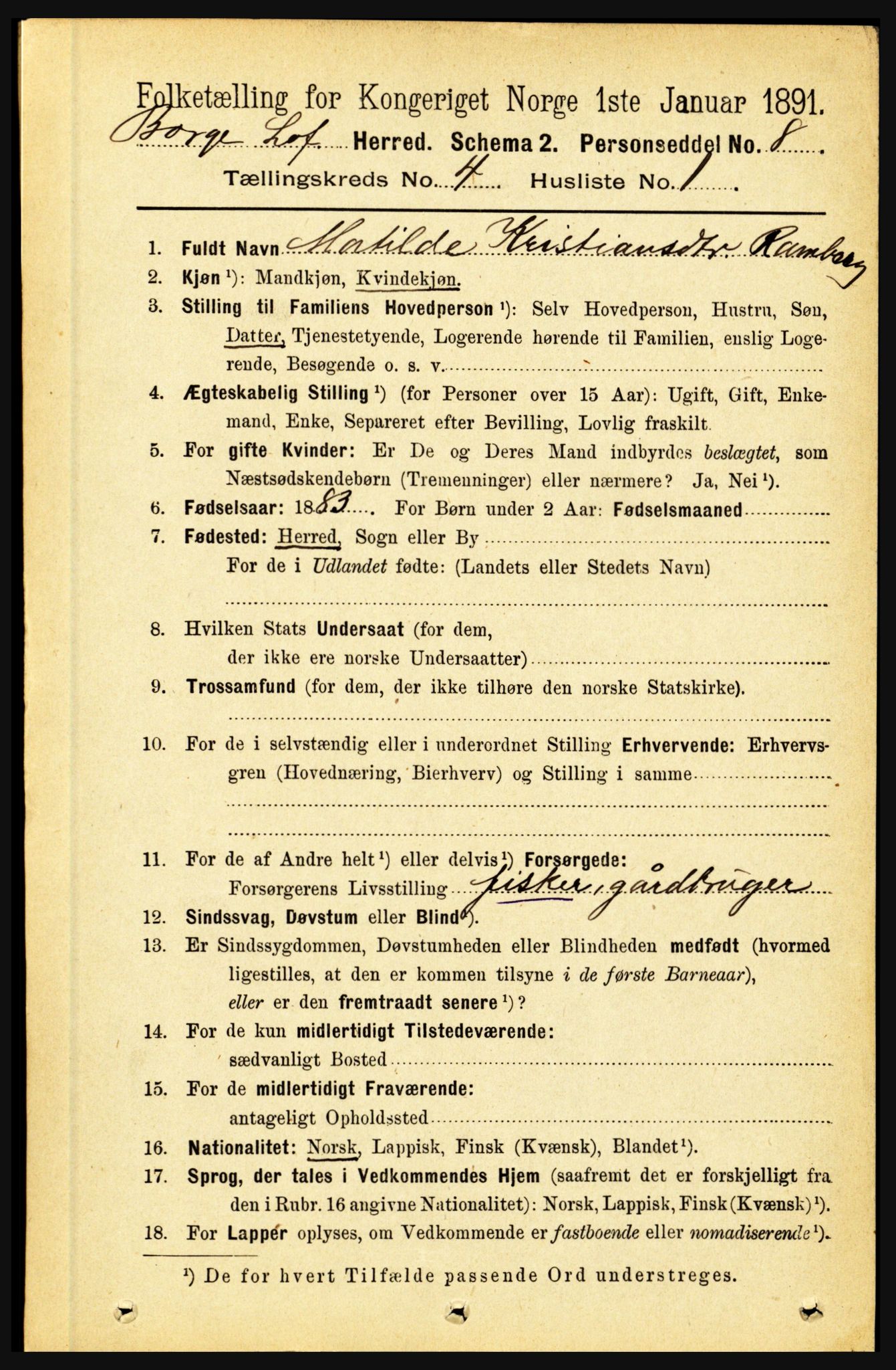 RA, 1891 census for 1862 Borge, 1891, p. 2165