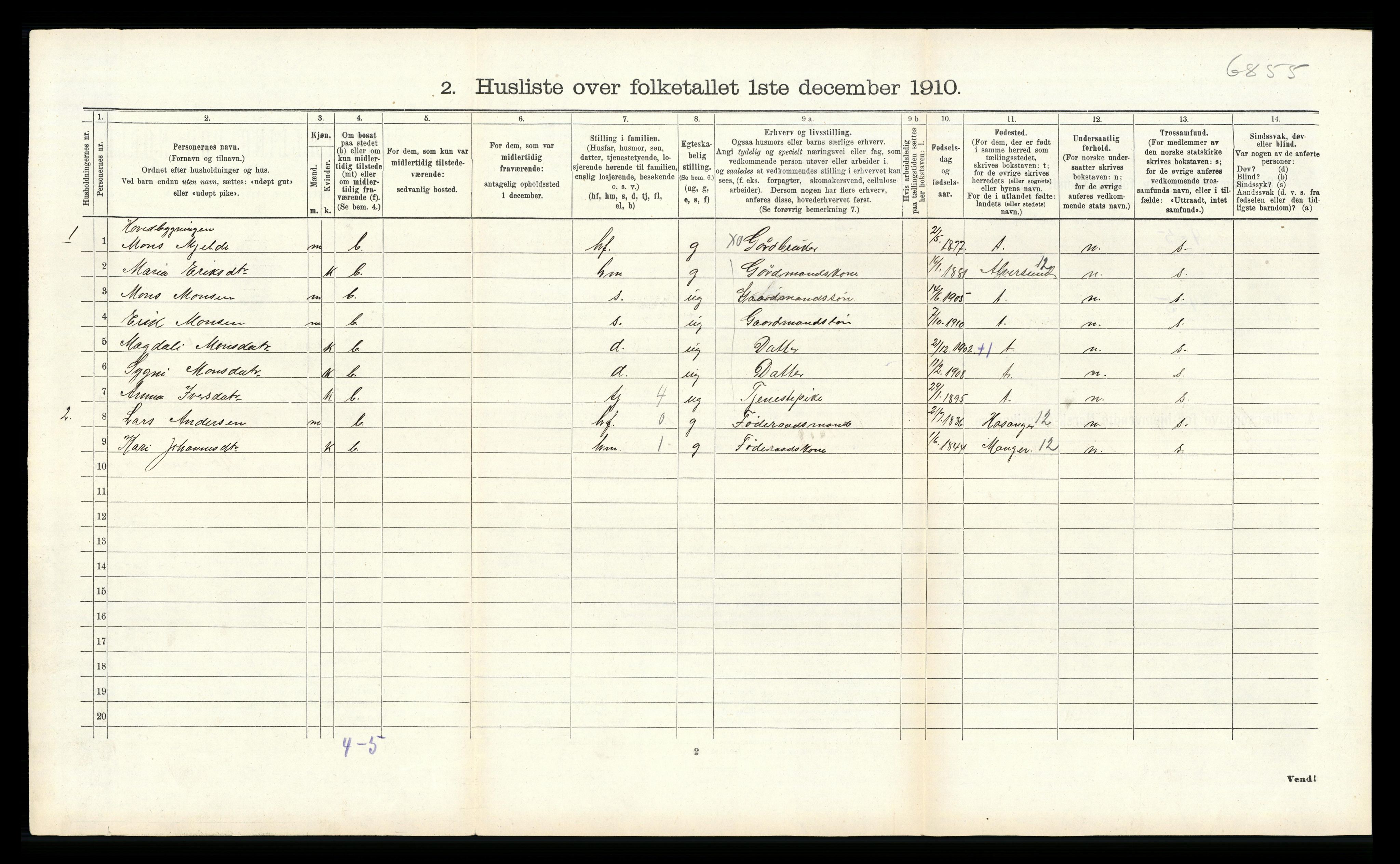 RA, 1910 census for Haus, 1910, p. 1229