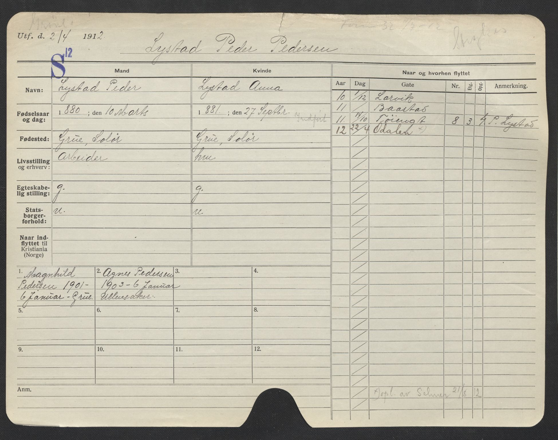 Oslo folkeregister, Registerkort, AV/SAO-A-11715/F/Fa/Fac/L0007: Menn, 1906-1914, p. 354a