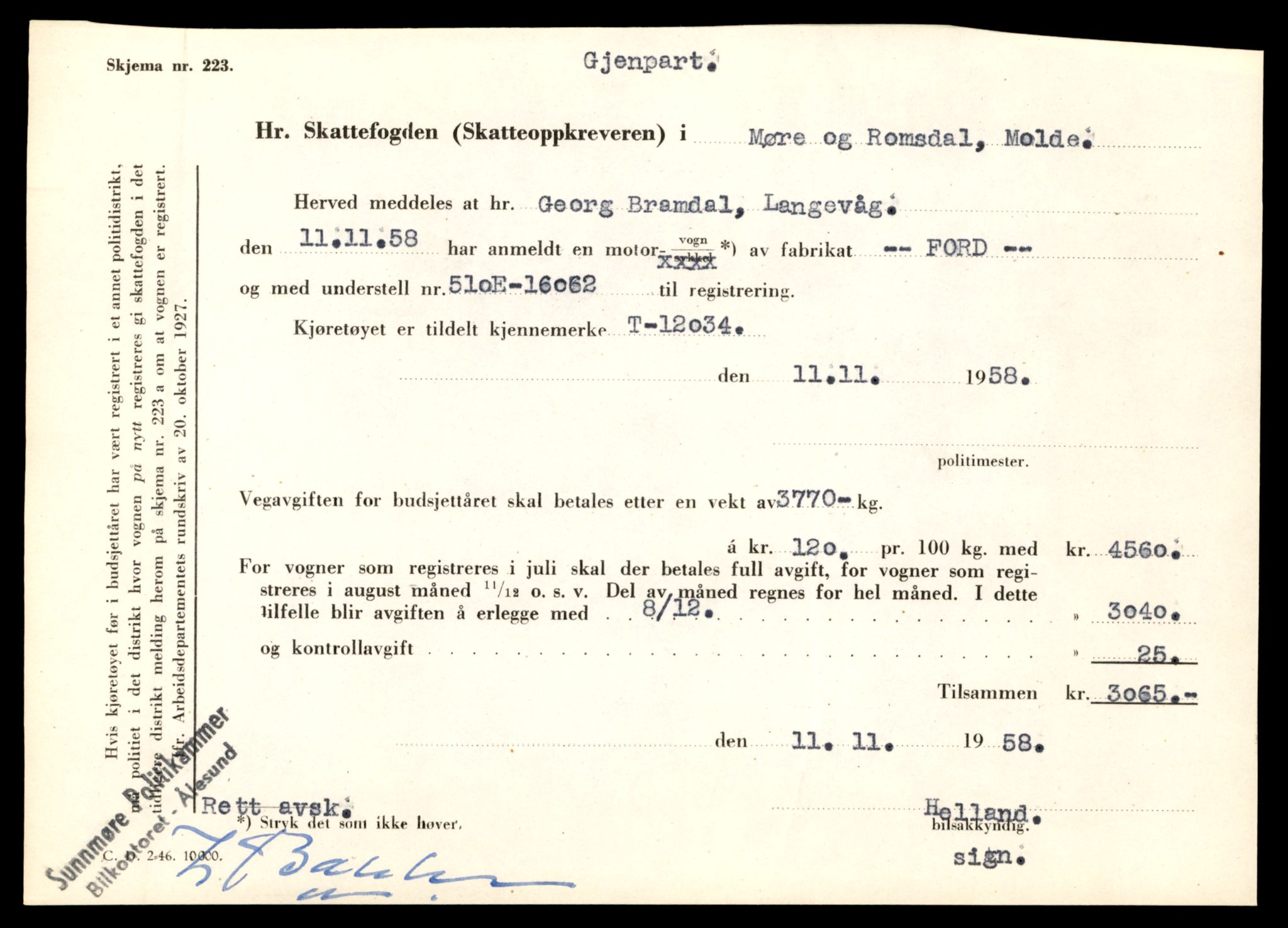 Møre og Romsdal vegkontor - Ålesund trafikkstasjon, AV/SAT-A-4099/F/Fe/L0032: Registreringskort for kjøretøy T 11997 - T 12149, 1927-1998, p. 1171