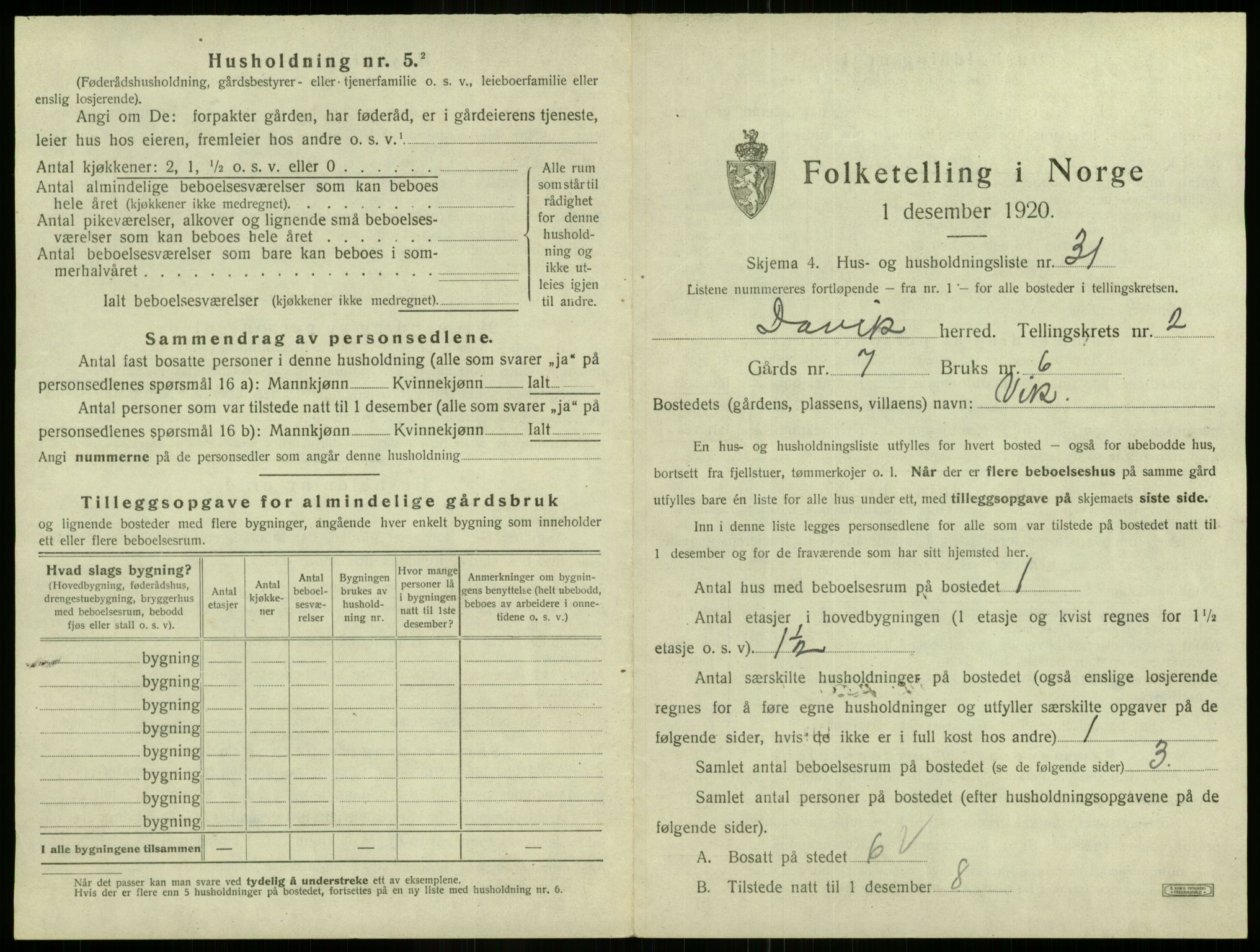 SAB, 1920 census for Davik, 1920, p. 134