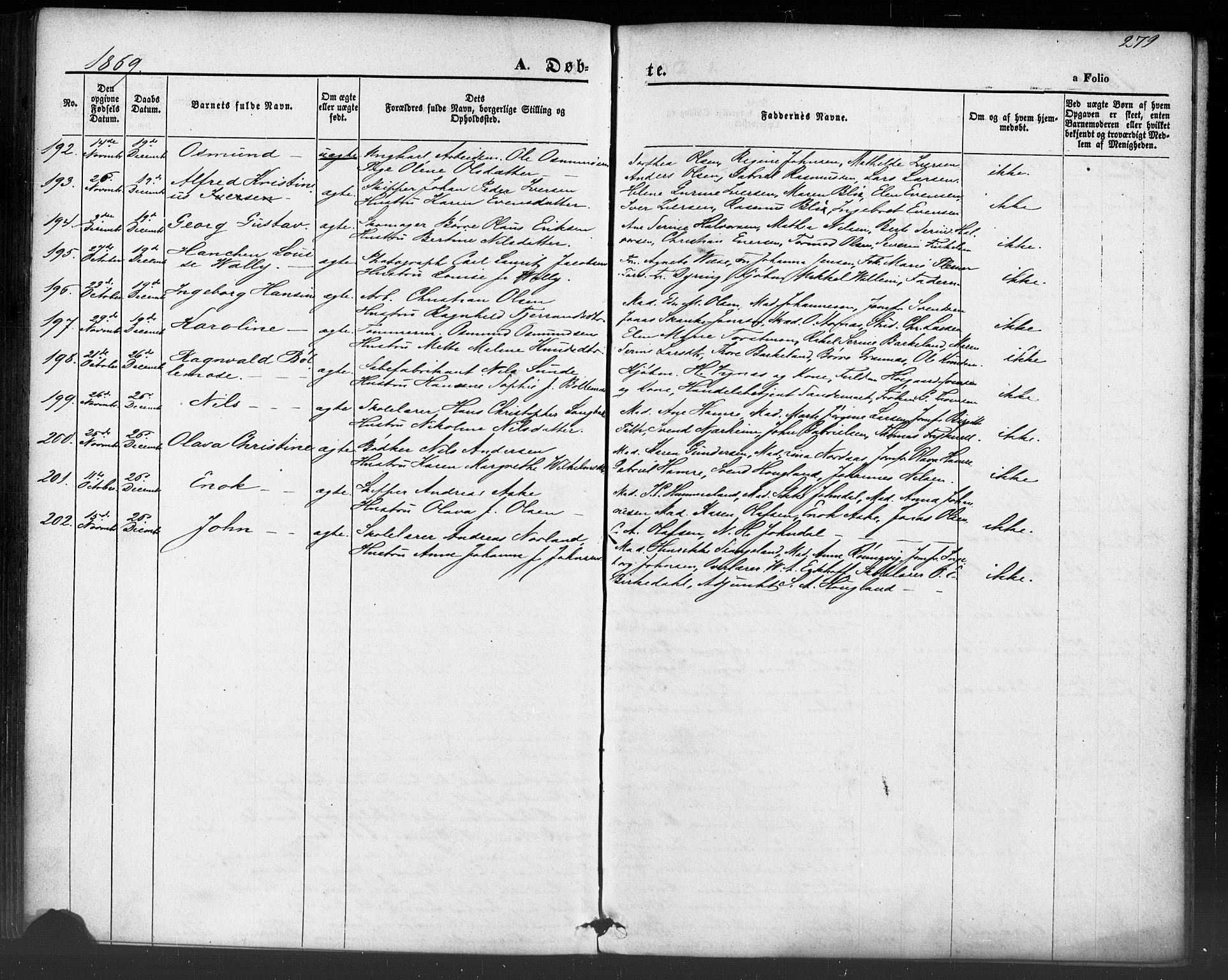 Domkirken sokneprestkontor, AV/SAST-A-101812/001/30/30BB/L0012: Parish register (copy) no. B 12, 1860-1871, p. 279