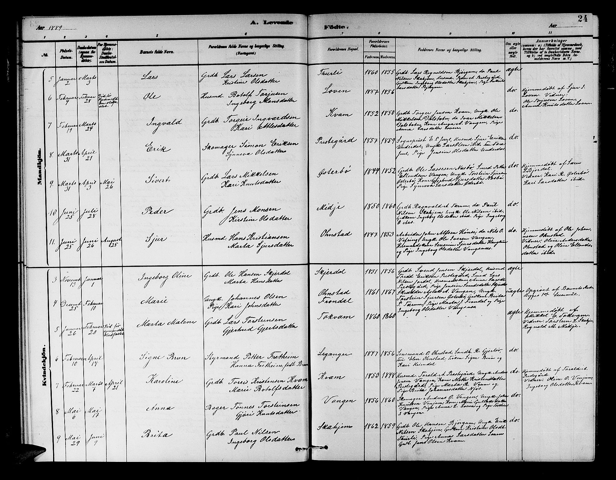 Aurland sokneprestembete, AV/SAB-A-99937/H/Hb/Hba/L0002: Parish register (copy) no. A 2, 1880-1895, p. 24