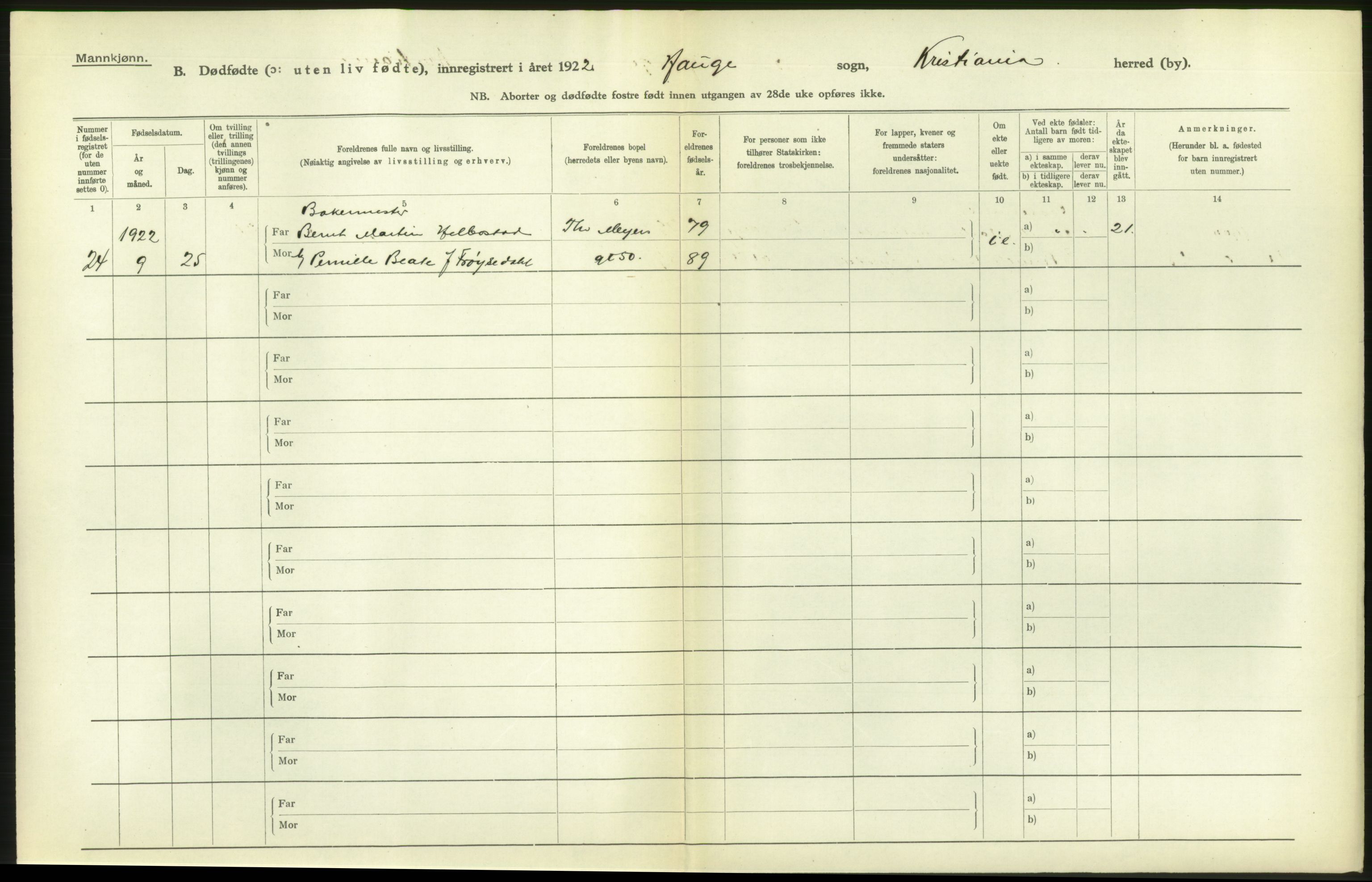 Statistisk sentralbyrå, Sosiodemografiske emner, Befolkning, AV/RA-S-2228/D/Df/Dfc/Dfcb/L0010: Kristiania: Døde, dødfødte, 1922, p. 30