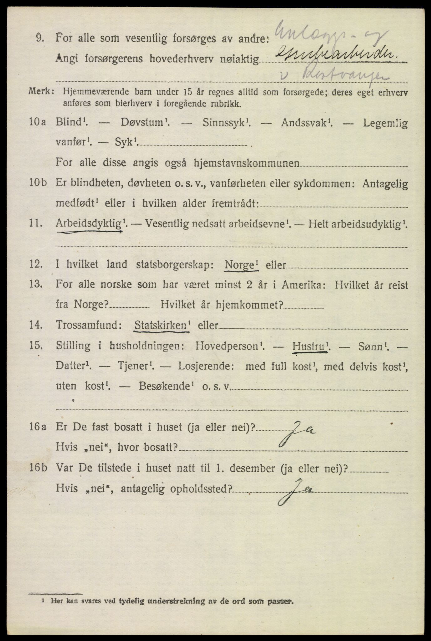 SAH, 1920 census for Tynset, 1920, p. 8501