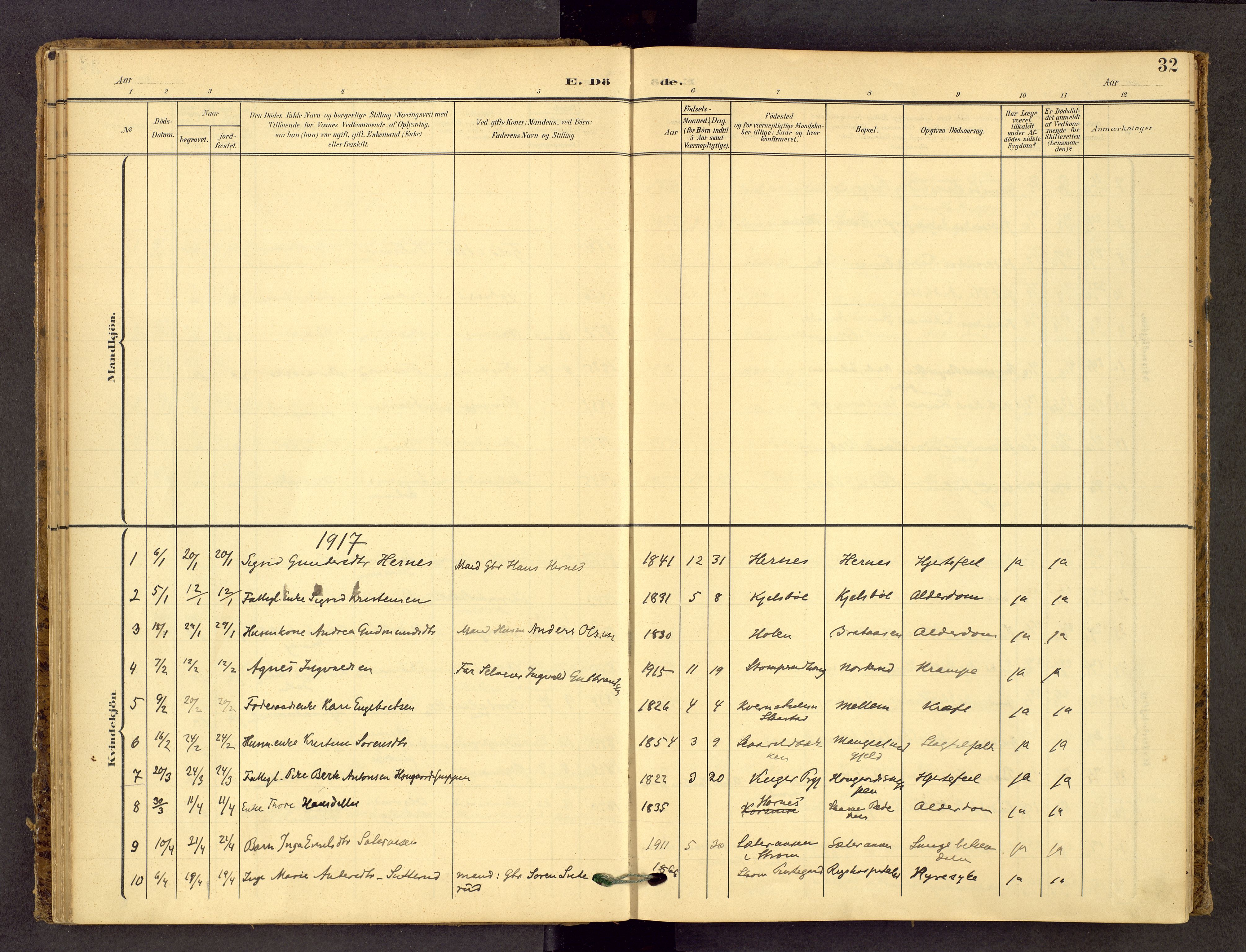 Sør-Odal prestekontor, SAH/PREST-030/H/Ha/Haa/L0010: Parish register (official) no. 10, 1907-1968, p. 32