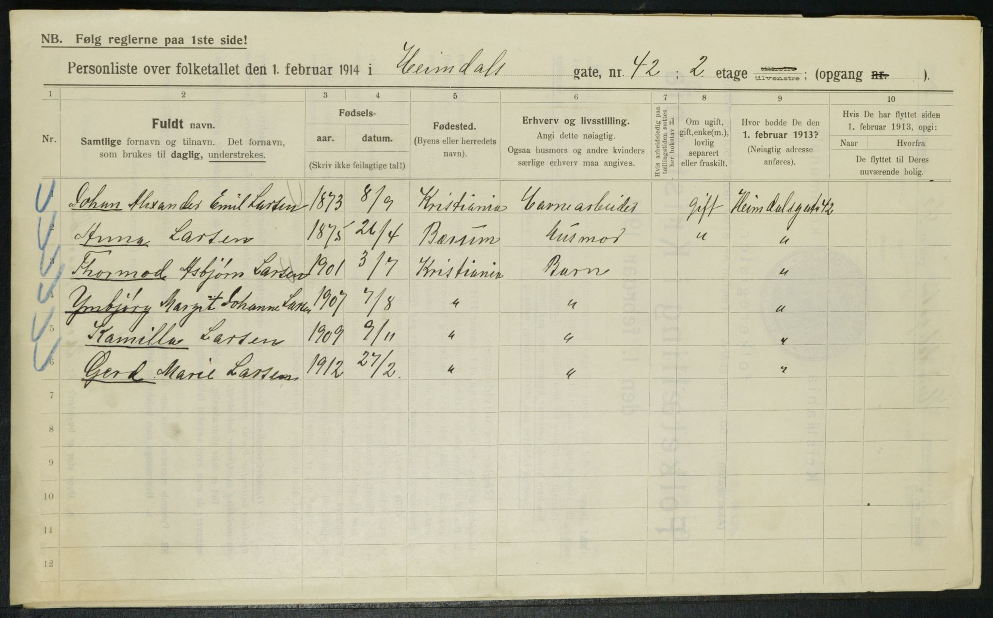 OBA, Municipal Census 1914 for Kristiania, 1914, p. 37473