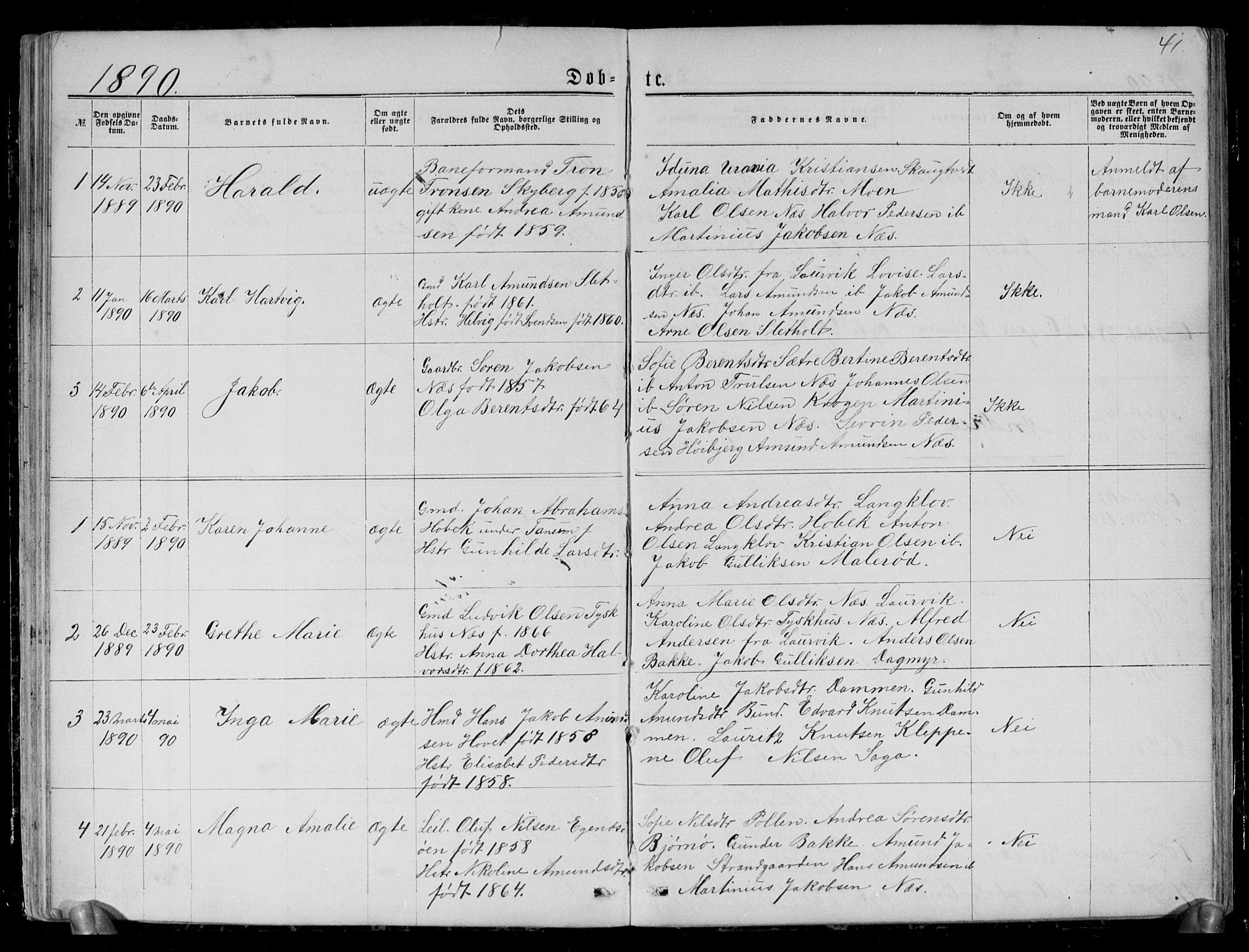 Brunlanes kirkebøker, SAKO/A-342/G/Gc/L0001: Parish register (copy) no. III 1, 1866-1890, p. 41