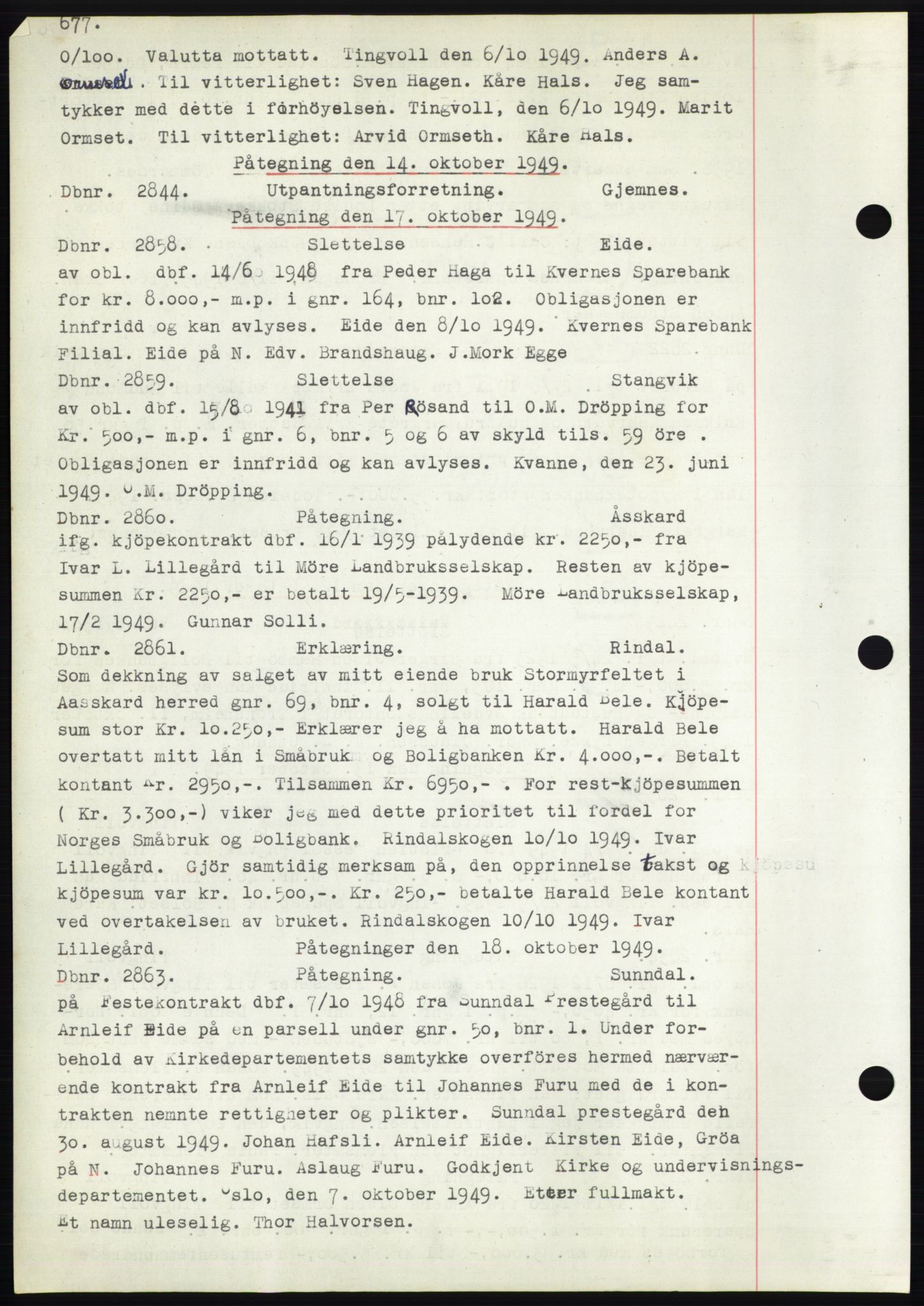 Nordmøre sorenskriveri, SAT/A-4132/1/2/2Ca: Mortgage book no. C82b, 1946-1951, Diary no: : 2844/1949