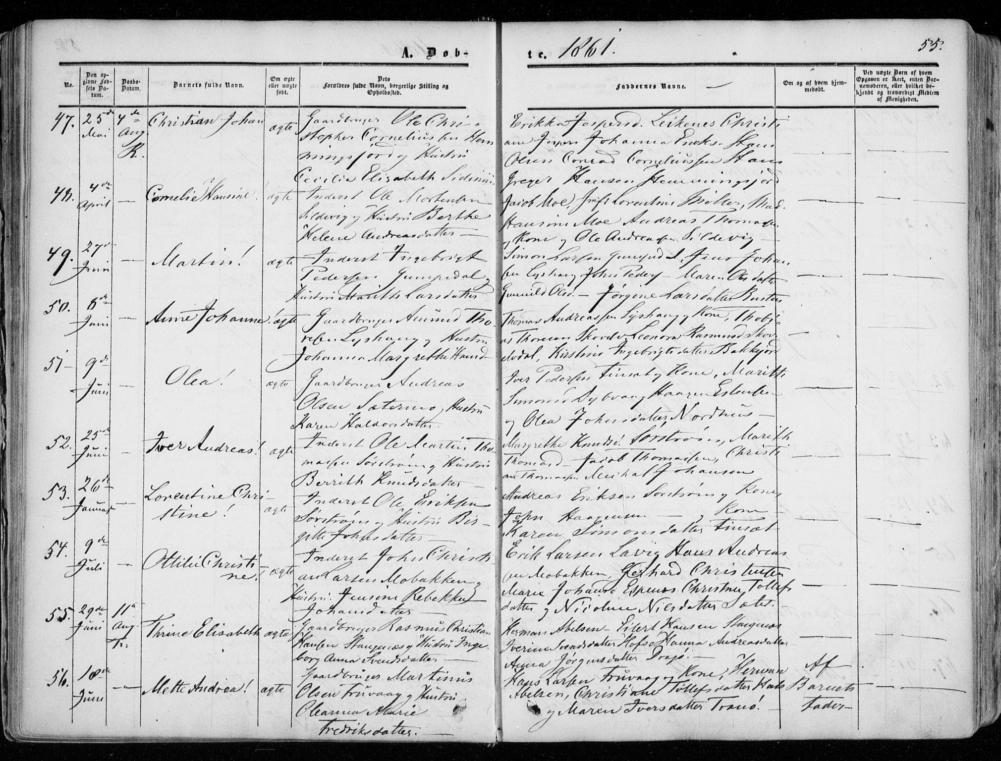 Tranøy sokneprestkontor, SATØ/S-1313/I/Ia/Iaa/L0007kirke: Parish register (official) no. 7, 1856-1866, p. 55