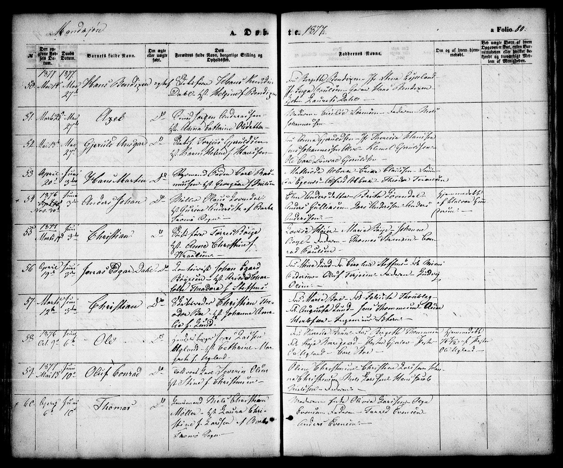 Arendal sokneprestkontor, Trefoldighet, SAK/1111-0040/F/Fa/L0007: Parish register (official) no. A 7, 1868-1878, p. 80