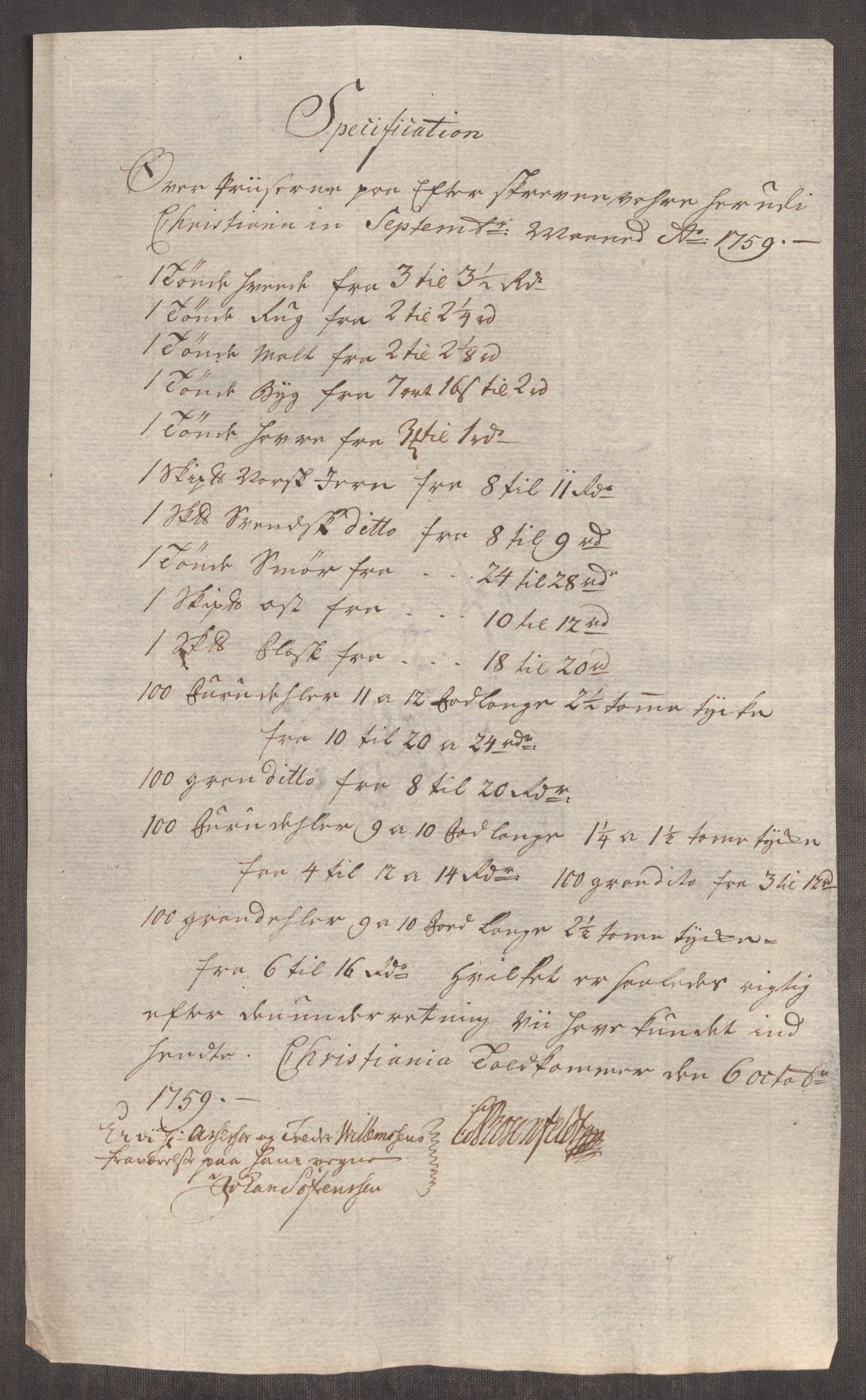 Rentekammeret inntil 1814, Realistisk ordnet avdeling, AV/RA-EA-4070/Oe/L0006: [Ø1]: Priskuranter, 1758-1760, p. 437