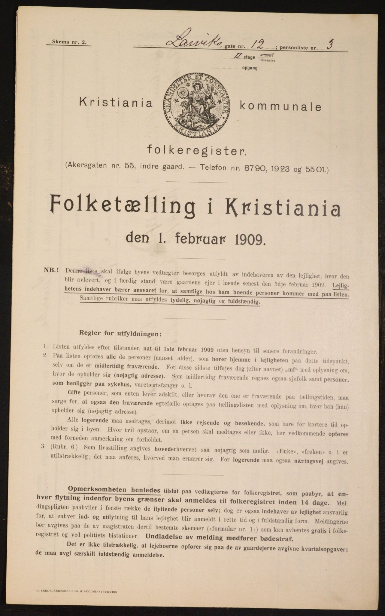 OBA, Municipal Census 1909 for Kristiania, 1909, p. 52187