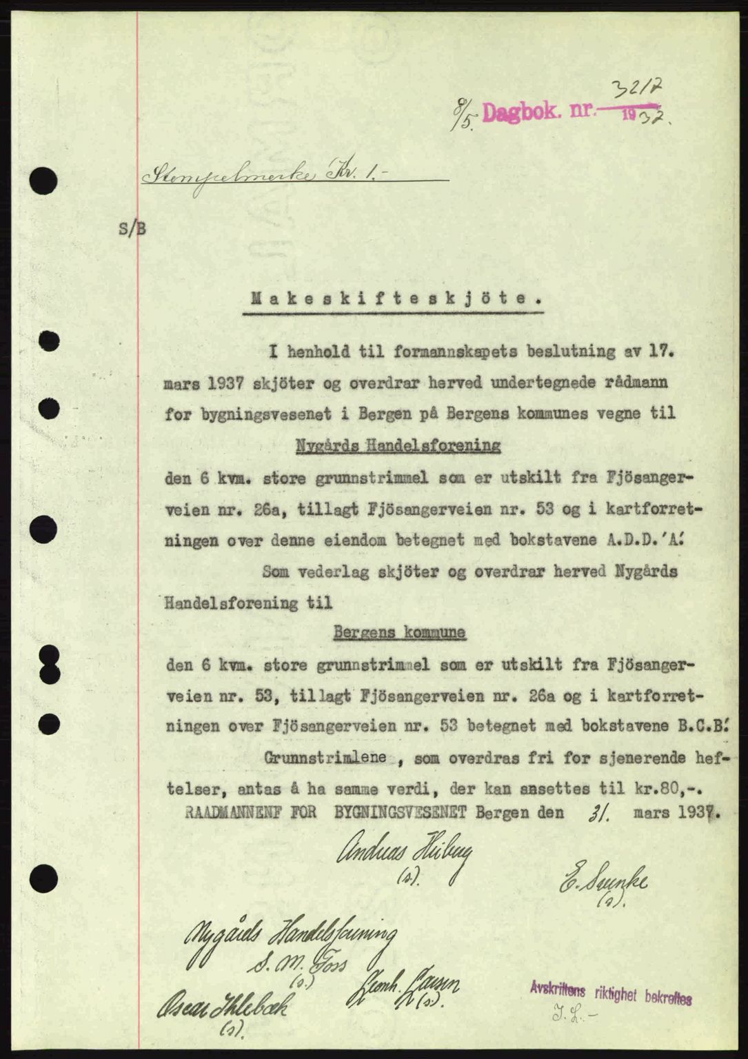 Byfogd og Byskriver i Bergen, SAB/A-3401/03/03Bc/L0004: Mortgage book no. A3-4, 1936-1937, Diary no: : 3217/1937