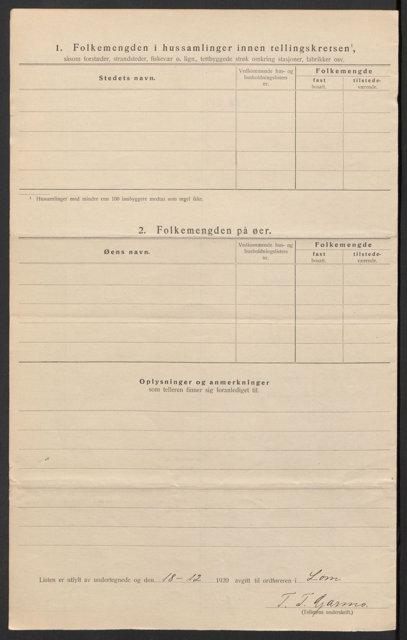 SAH, 1920 census for Lom, 1920, p. 10