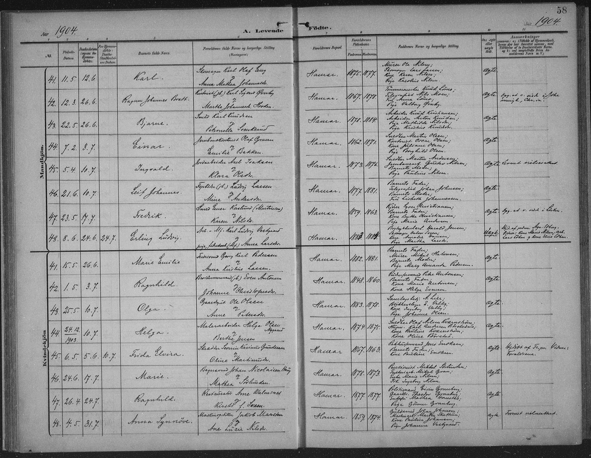 Hamar prestekontor, AV/SAH-DOMPH-002/H/Ha/Haa/L0001: Parish register (official) no. 1, 1900-1914, p. 58