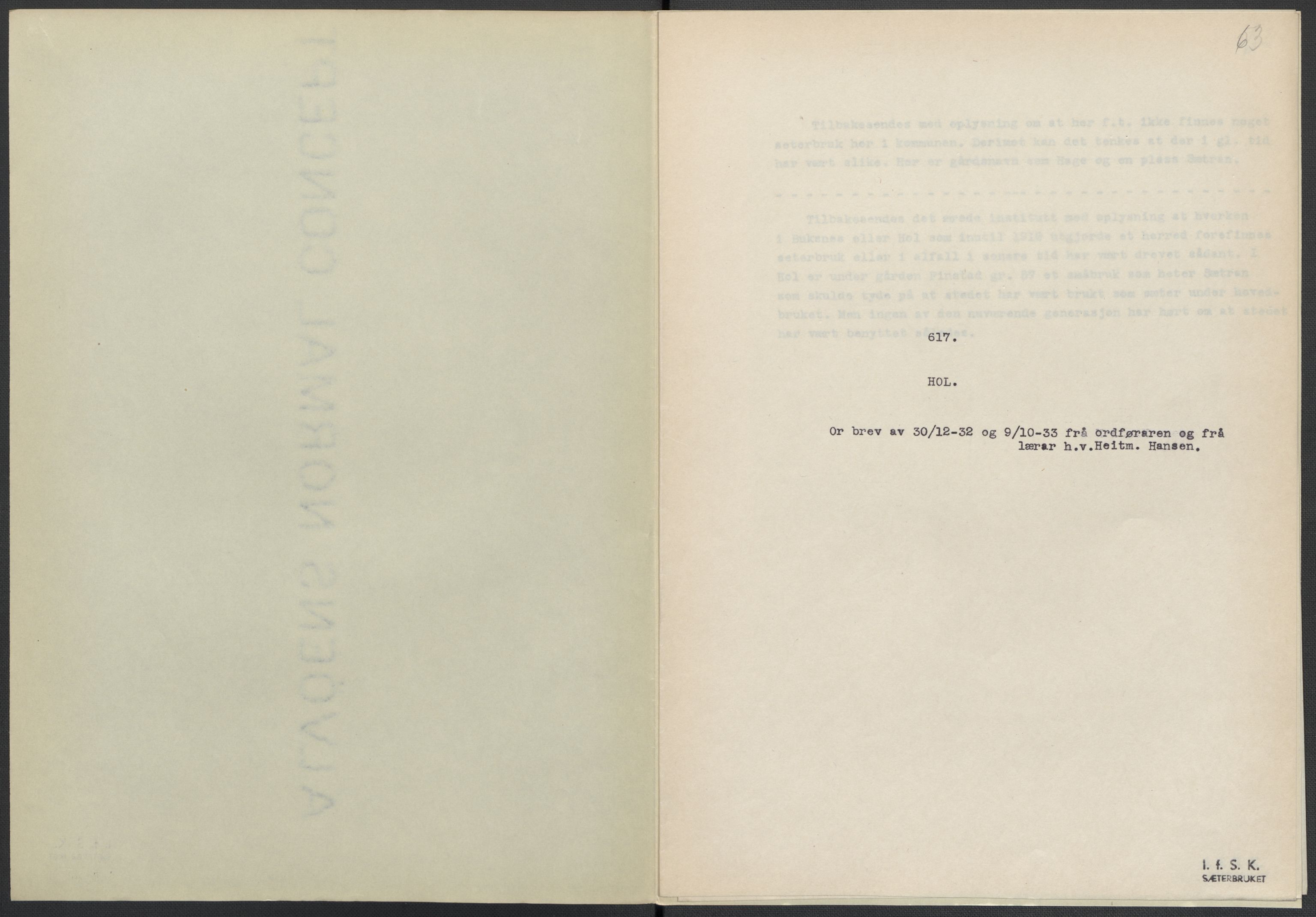 Instituttet for sammenlignende kulturforskning, AV/RA-PA-0424/F/Fc/L0016/0003: Eske B16: / Nordland (perm XLVIII), 1932-1937, p. 63