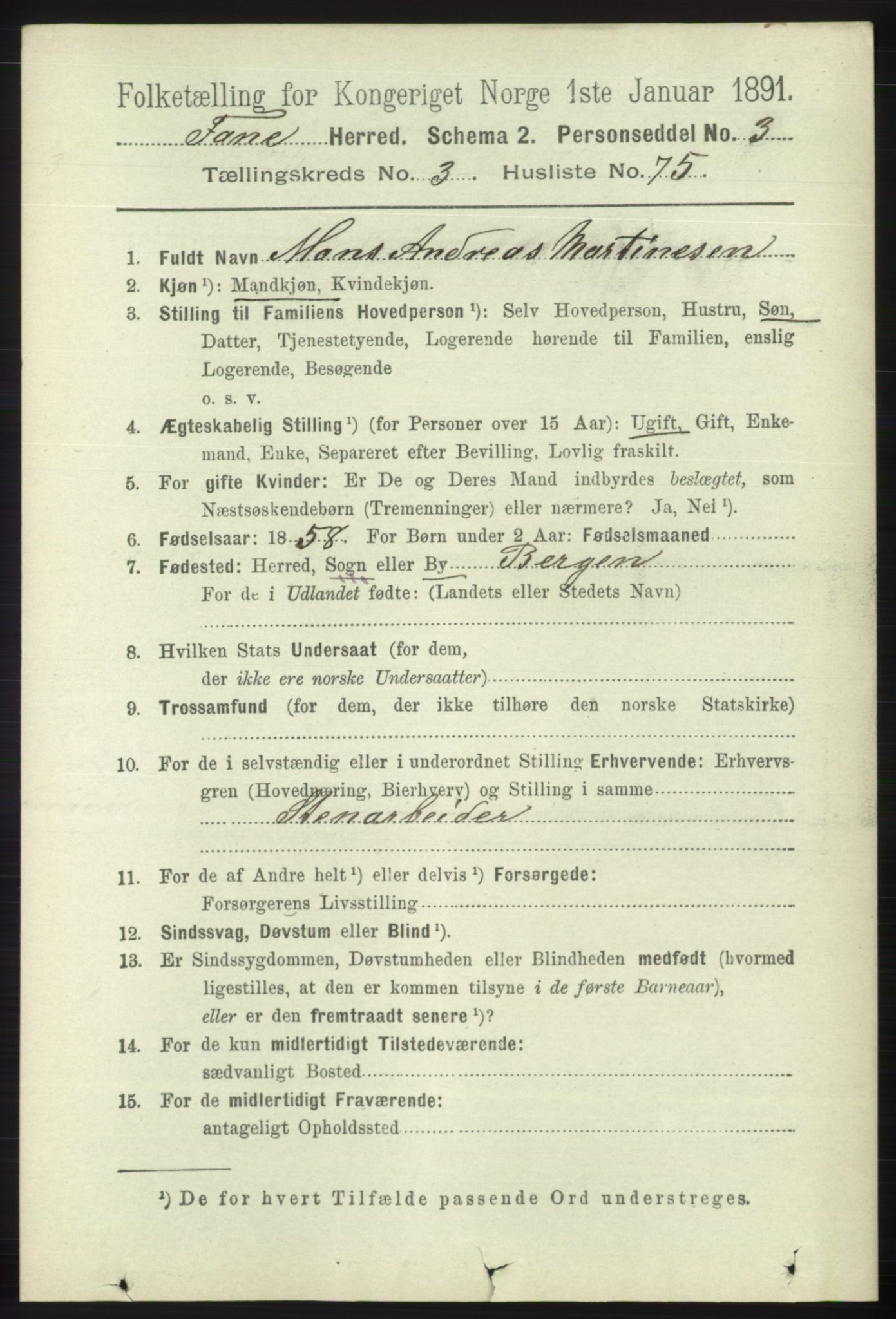 RA, 1891 census for 1249 Fana, 1891, p. 1515