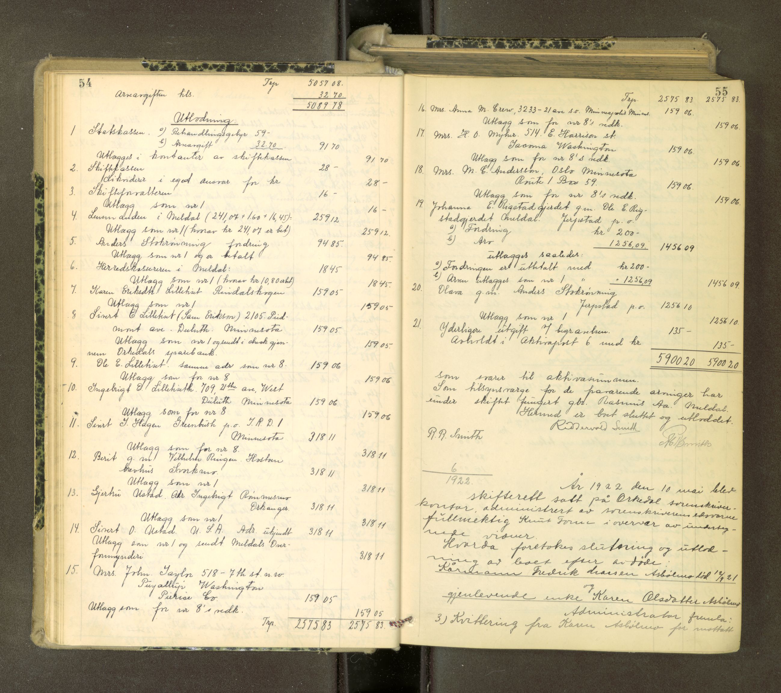 Orkdal sorenskriveri, AV/SAT-A-4169/1/3/3Aa/L0017: Skifteprotokoller, 1921-1929, p. 54-55