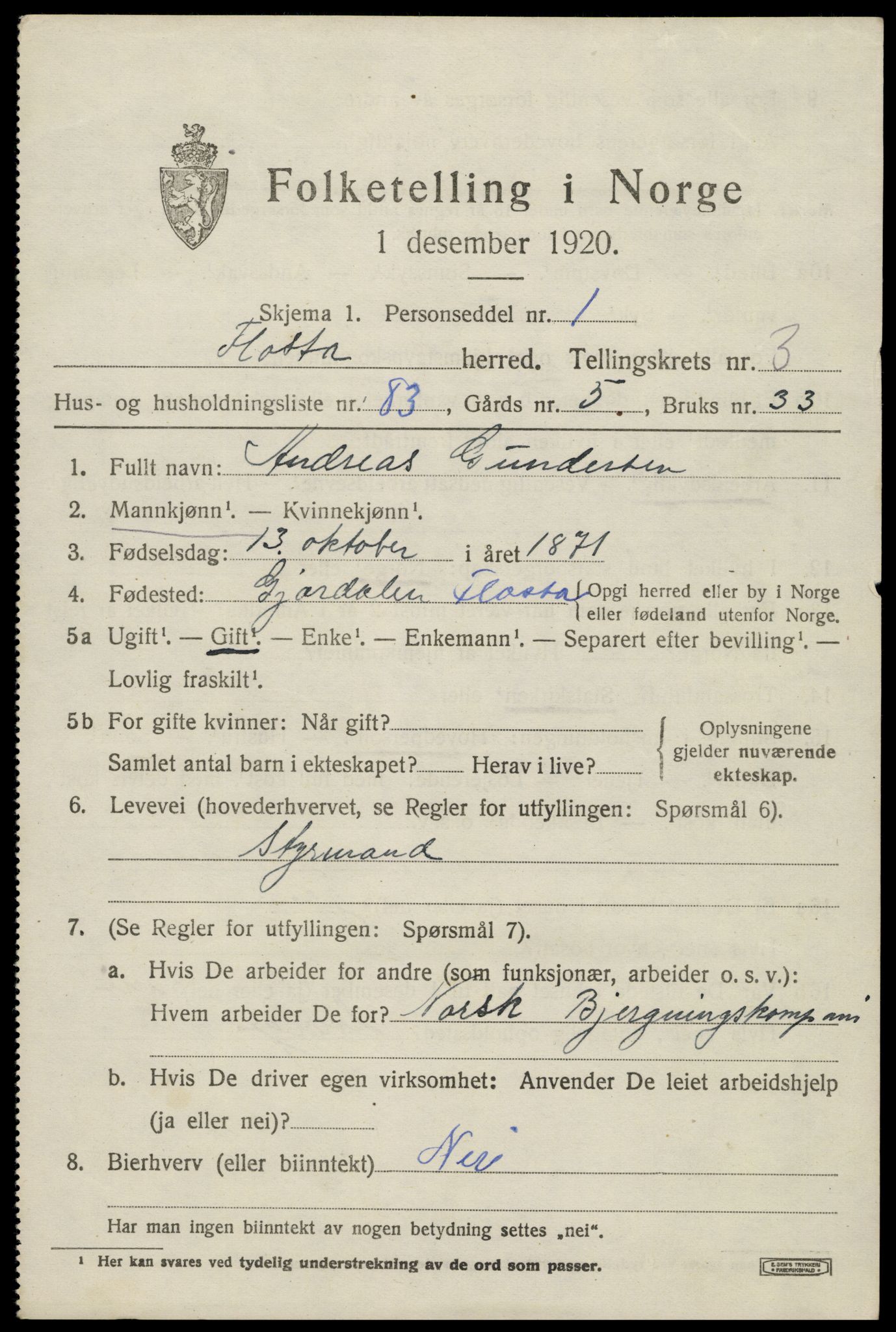 SAK, 1920 census for Flosta, 1920, p. 2308