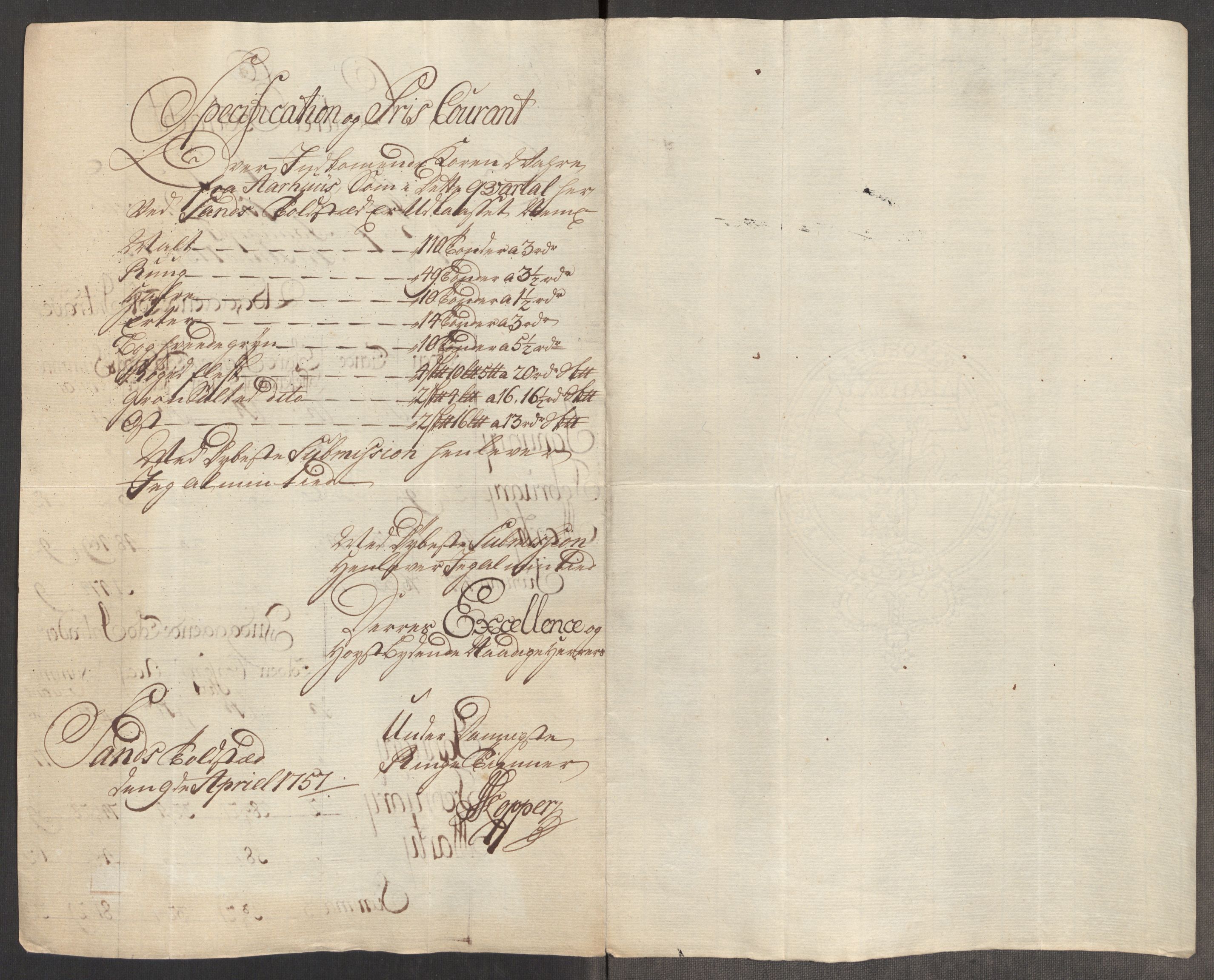 Rentekammeret inntil 1814, Realistisk ordnet avdeling, RA/EA-4070/Oe/L0005: [Ø1]: Priskuranter, 1753-1757, p. 731