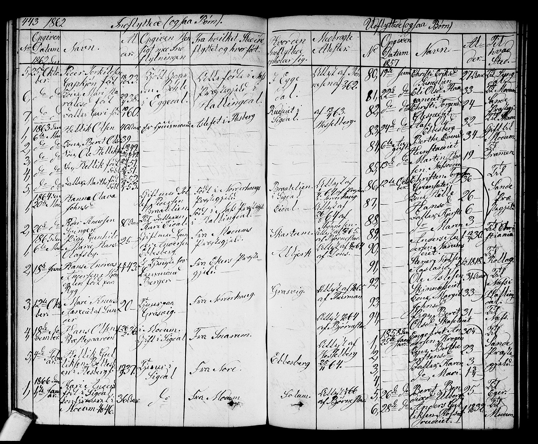 Sigdal kirkebøker, AV/SAKO-A-245/G/Ga/L0003: Parish register (copy) no. I 3, 1857-1878, p. 443