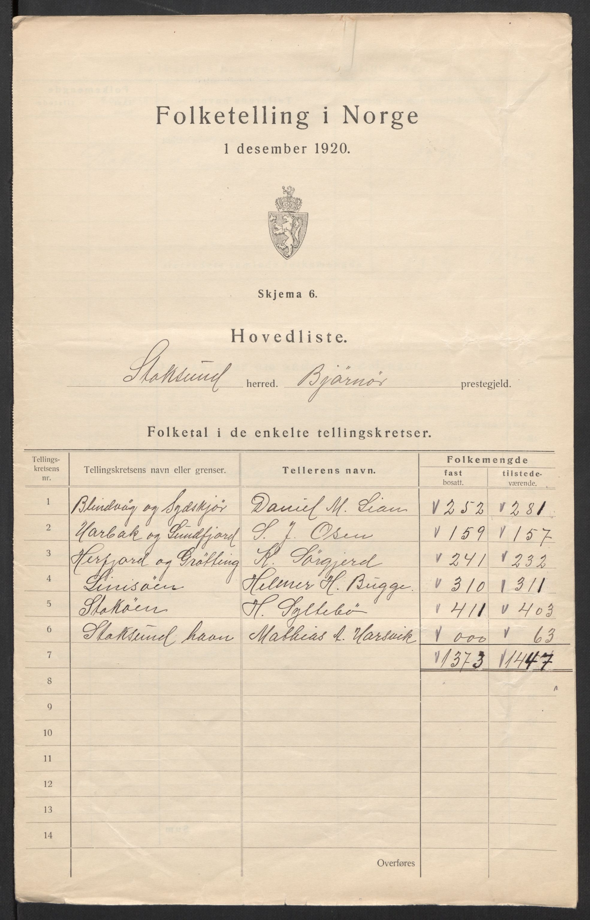 SAT, 1920 census for Stoksund, 1920, p. 5