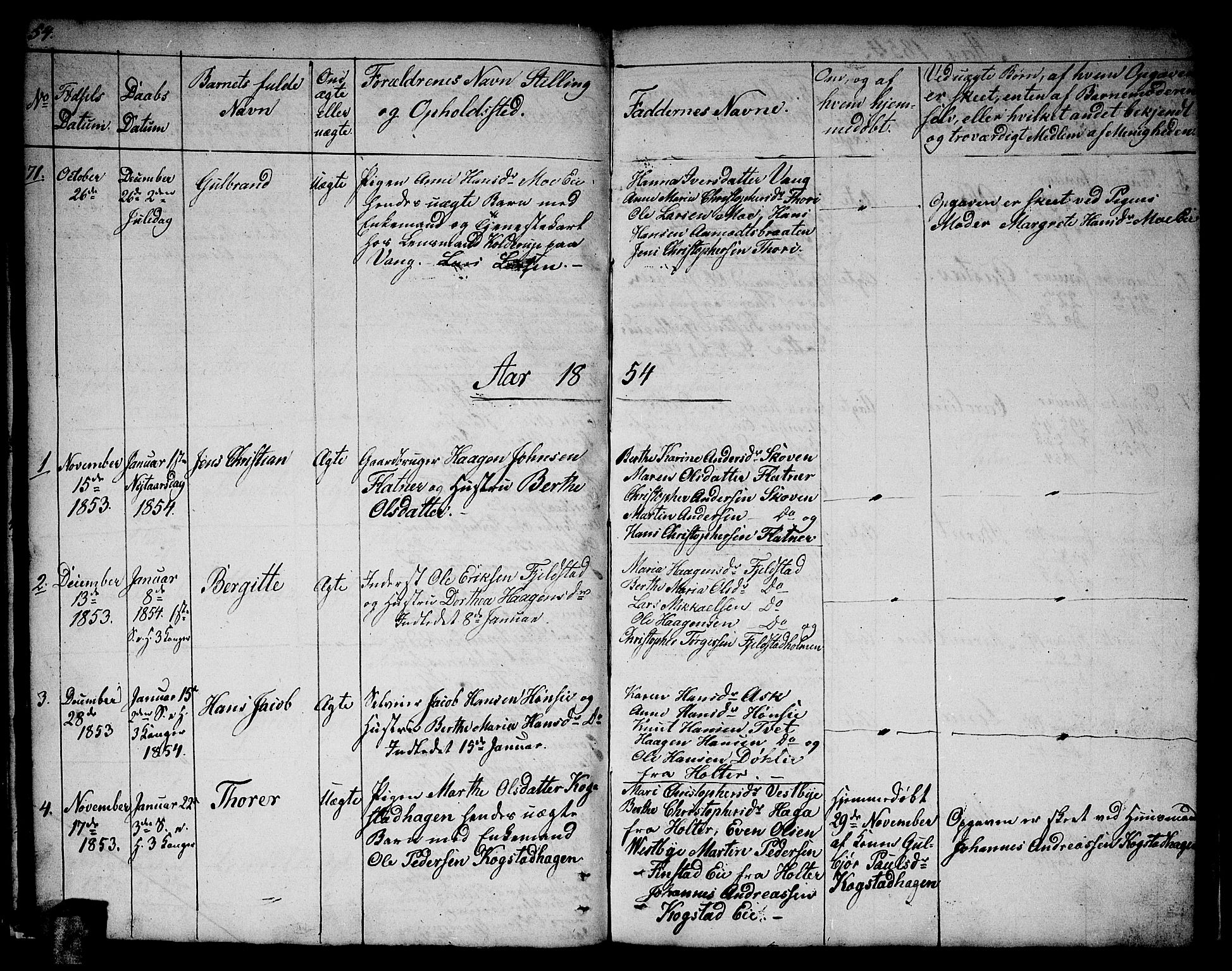 Gjerdrum prestekontor Kirkebøker, AV/SAO-A-10412b/G/Ga/L0003: Parish register (copy) no. I 3, 1851-1858, p. 54-55